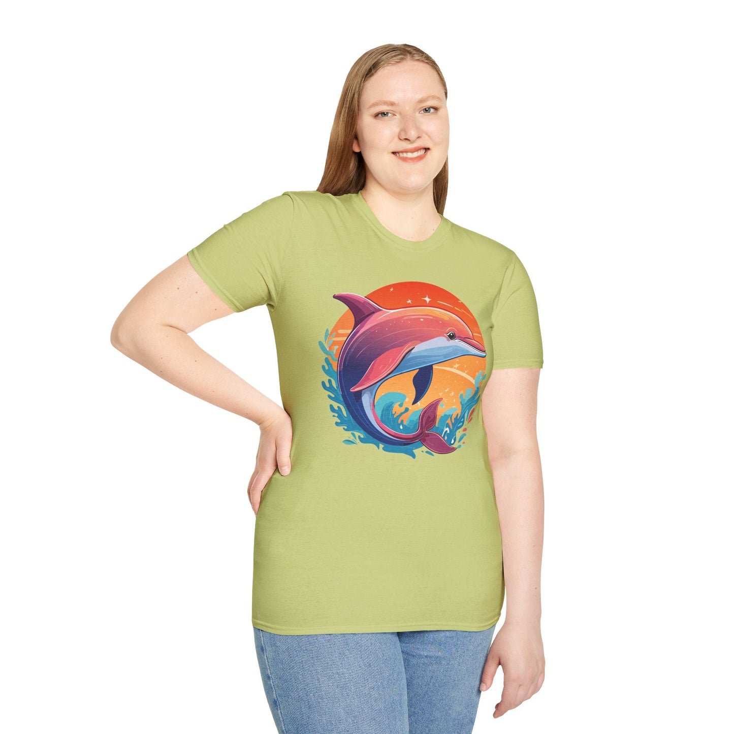 Dolphin Shirt Unisex Tee 100 Percent Ring Spun Cotton Softstyle Gildan 64000 Comfort Fit