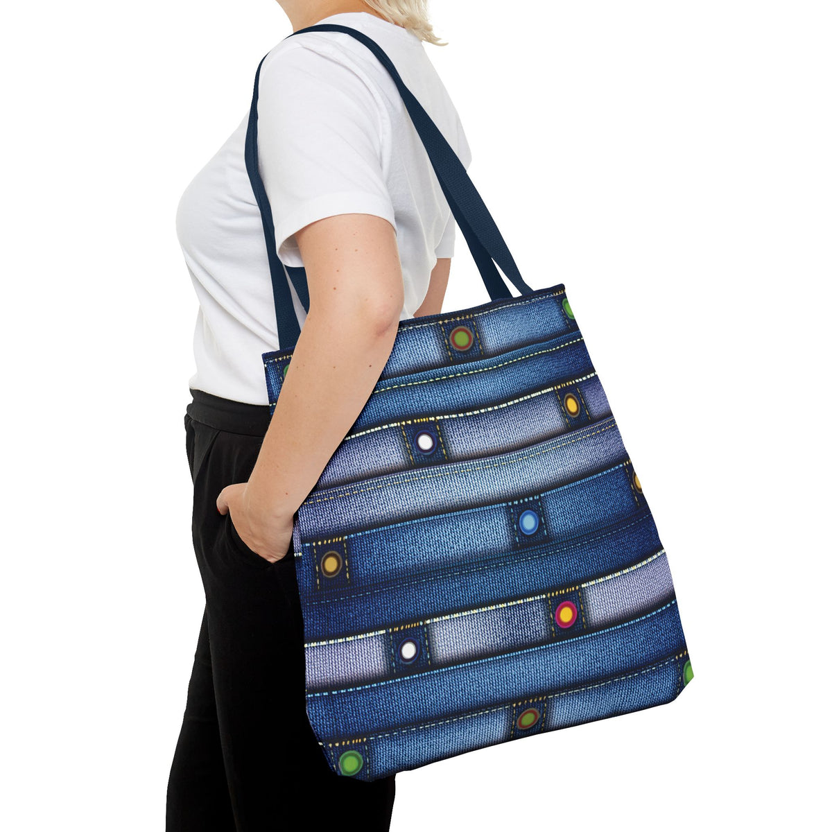 Denim Fabric Imitation Print Unisex Canvas Bag Poly Spun 3 Sizes Tote Bag 144