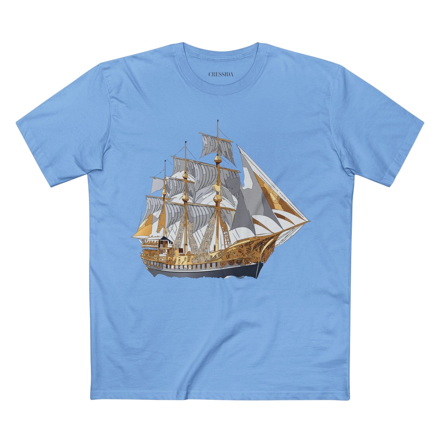 Ship Graphic Unisex 100 Cotton T-Shirt with Gold Frigate Art Design 18