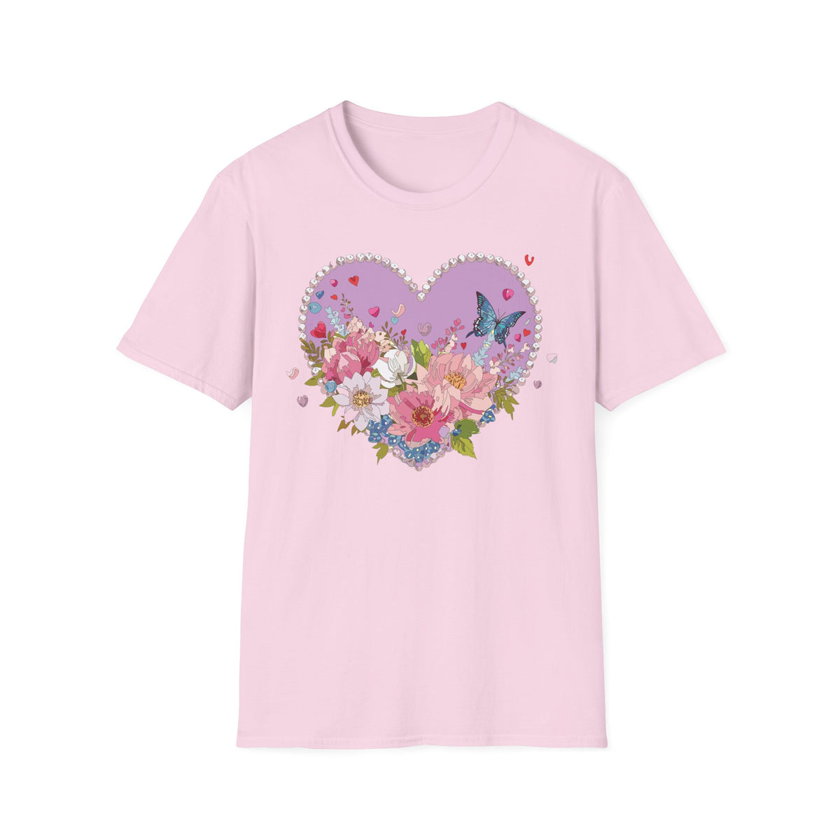 Floral Heart with Butterfly T-Shirt | Pink Flower Bouquet Tee