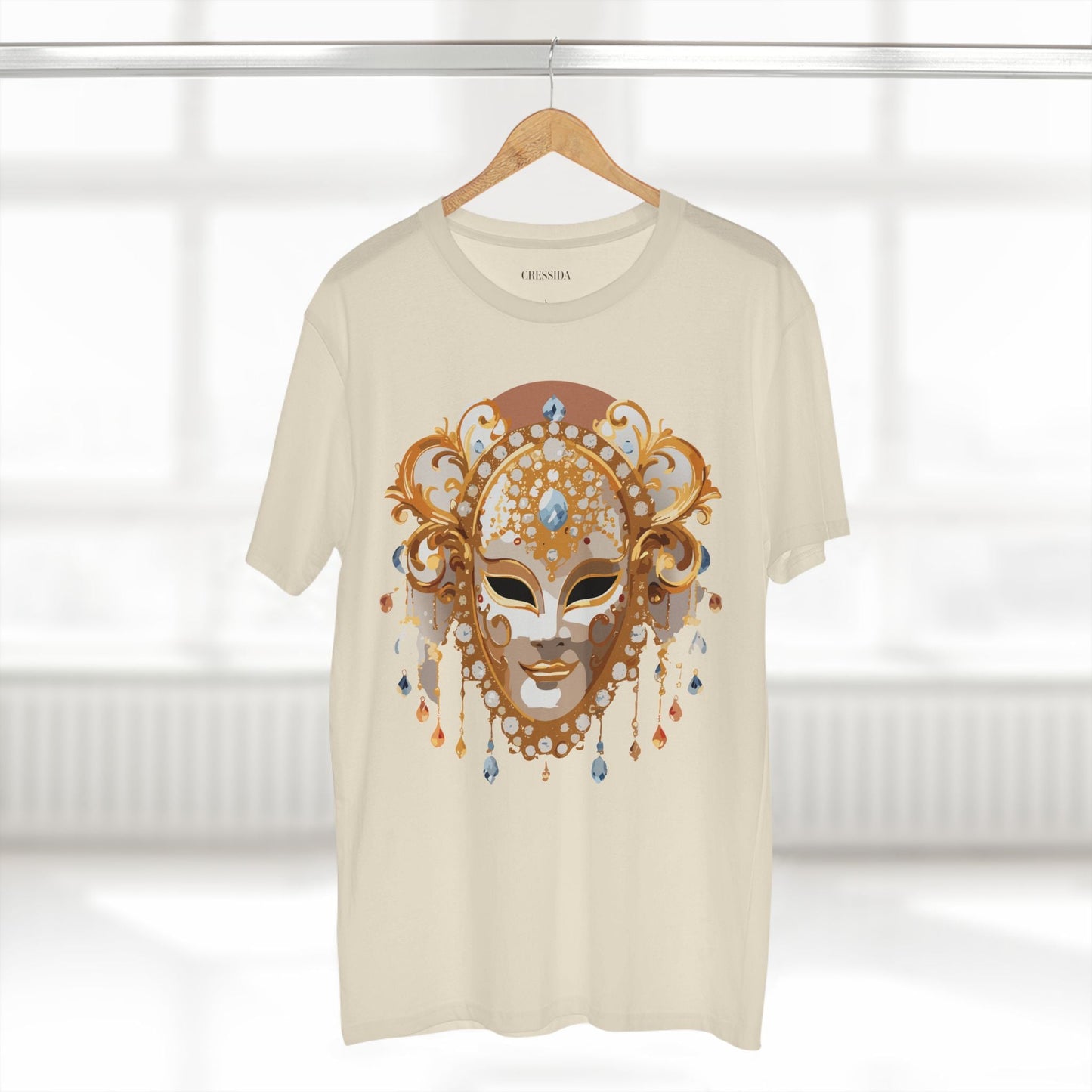 Carnival Mask Graphic T-Shirt Unisex 100 Cotton With Antique Gold Art Design Tee 15