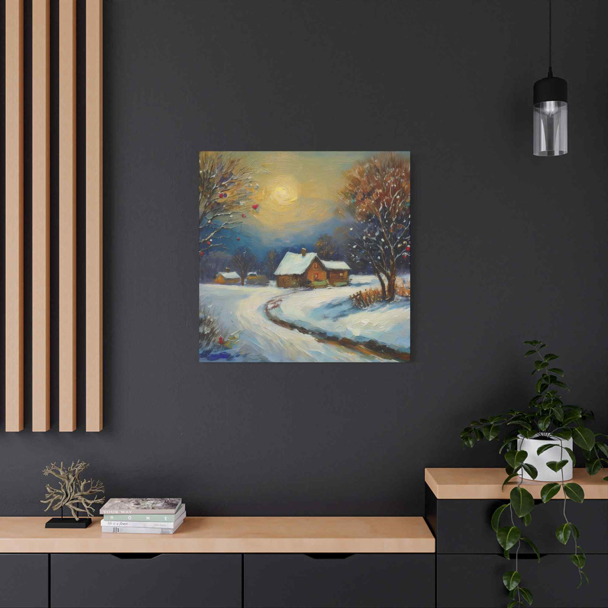 Countryside Winter Print Canvas, Oil Paint Print 20x20, 24x24, 30x30, 32x32, 36x36 Art Design Pine-Wood Inner Frame MC-112