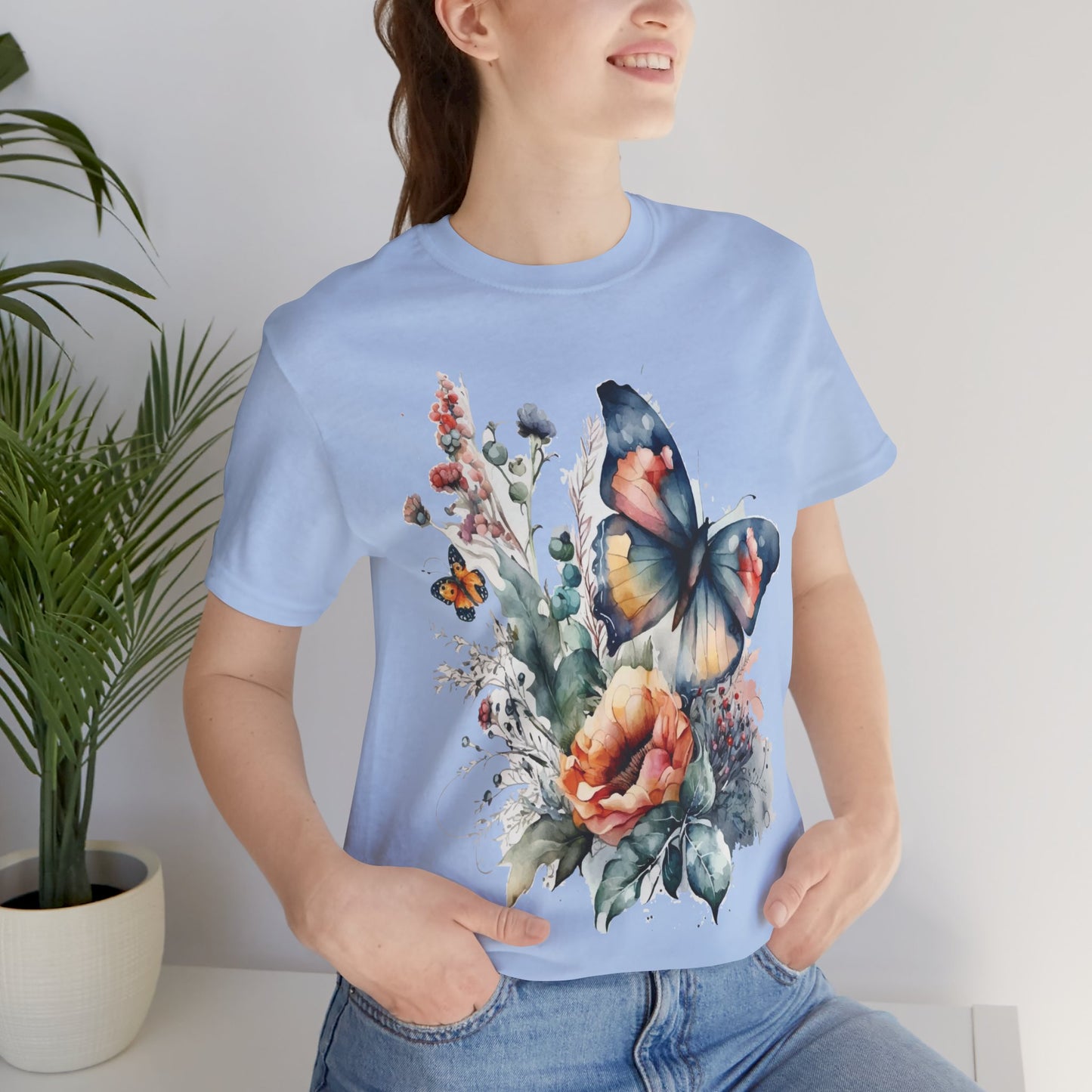 Cotton Tee Shirt with Butterfly Prints