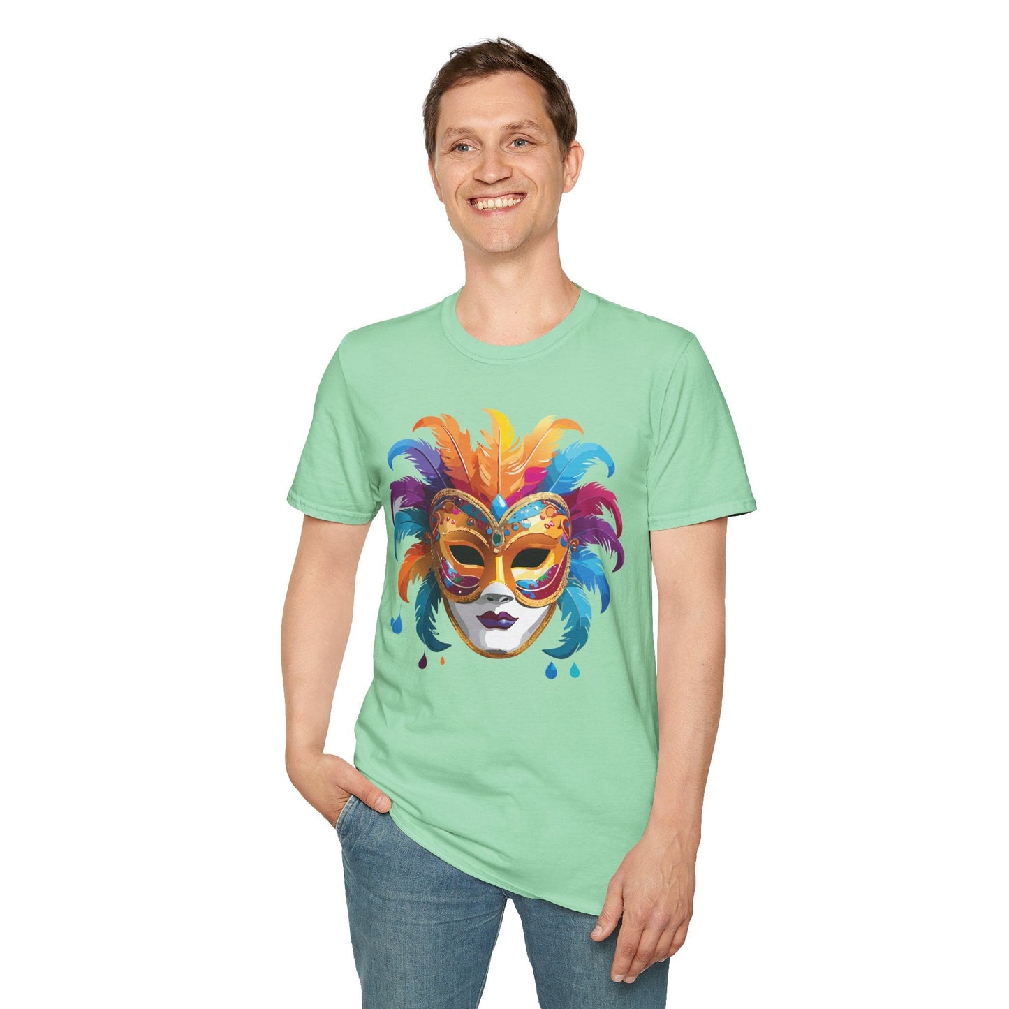 Mask Tee Shirt Unisex Masquerade Design Art Graphic Gildan Softstyle 64000 Cotton Tee