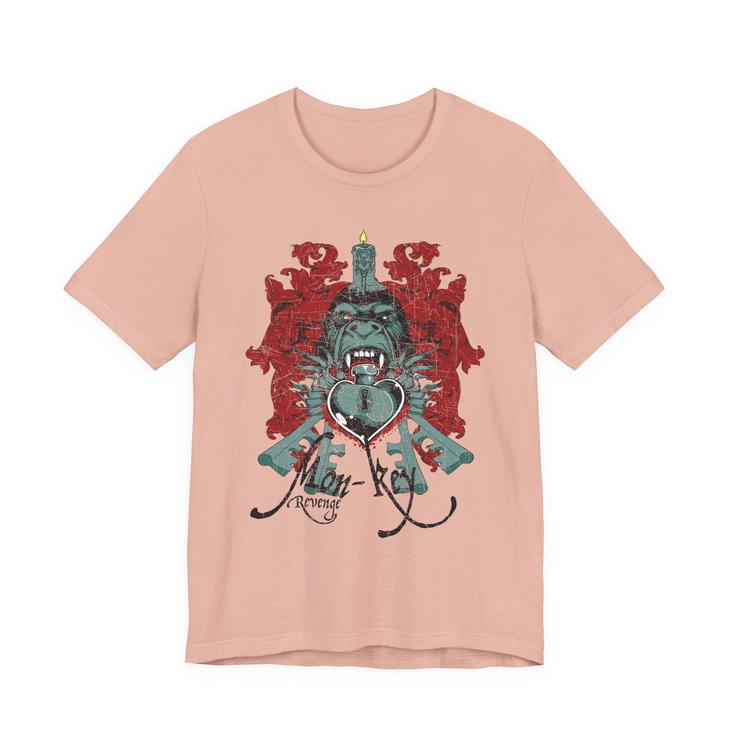 Gorilla Crest with Sword and Heart T-Shirt Heraldic Gothic Design Rock Band T-Shirt