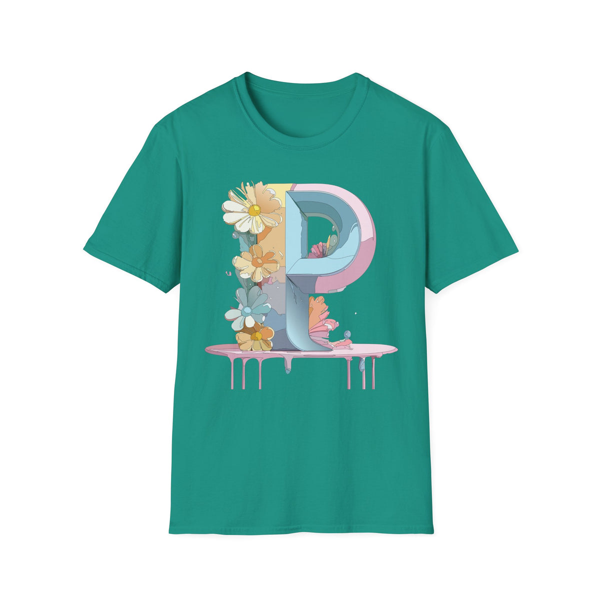 Letter P Floral Monogram T-Shirt | Pastel Daisy Initial Tee