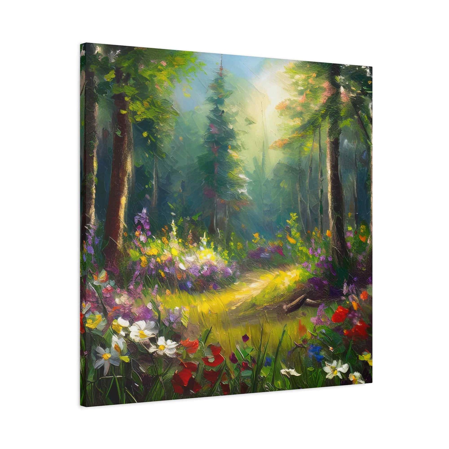 Summer Forest Print Canvas, Oil Paint Print 20x20, 24x24, 30x30, 32x32, 36x36 Art Design Print Pine-Wood Inner Frame MC-92