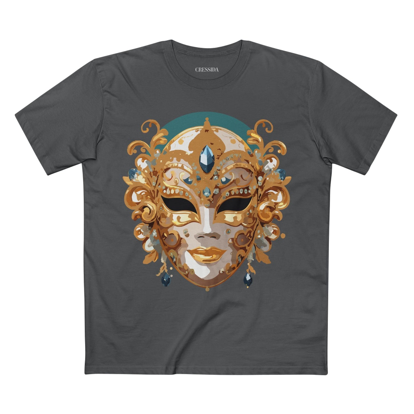 Carnival Mask Graphic T-Shirt Unisex 100 Cotton With Antique Gold Art Design Tee 3