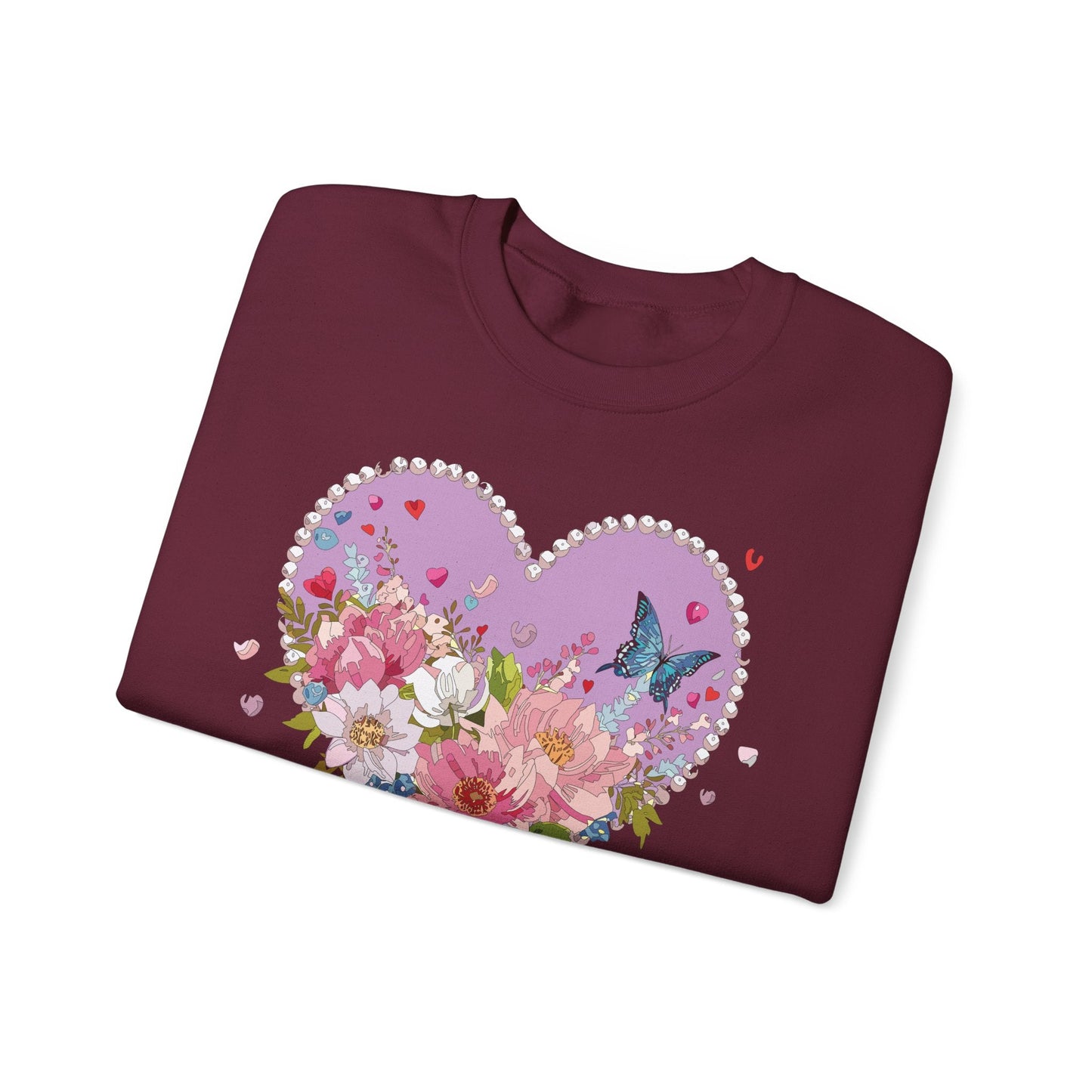 Floral Heart Sweatshirt Unisex Crewneck Valentines Day Heavy Blend Gildan 18000 Cozy Warm