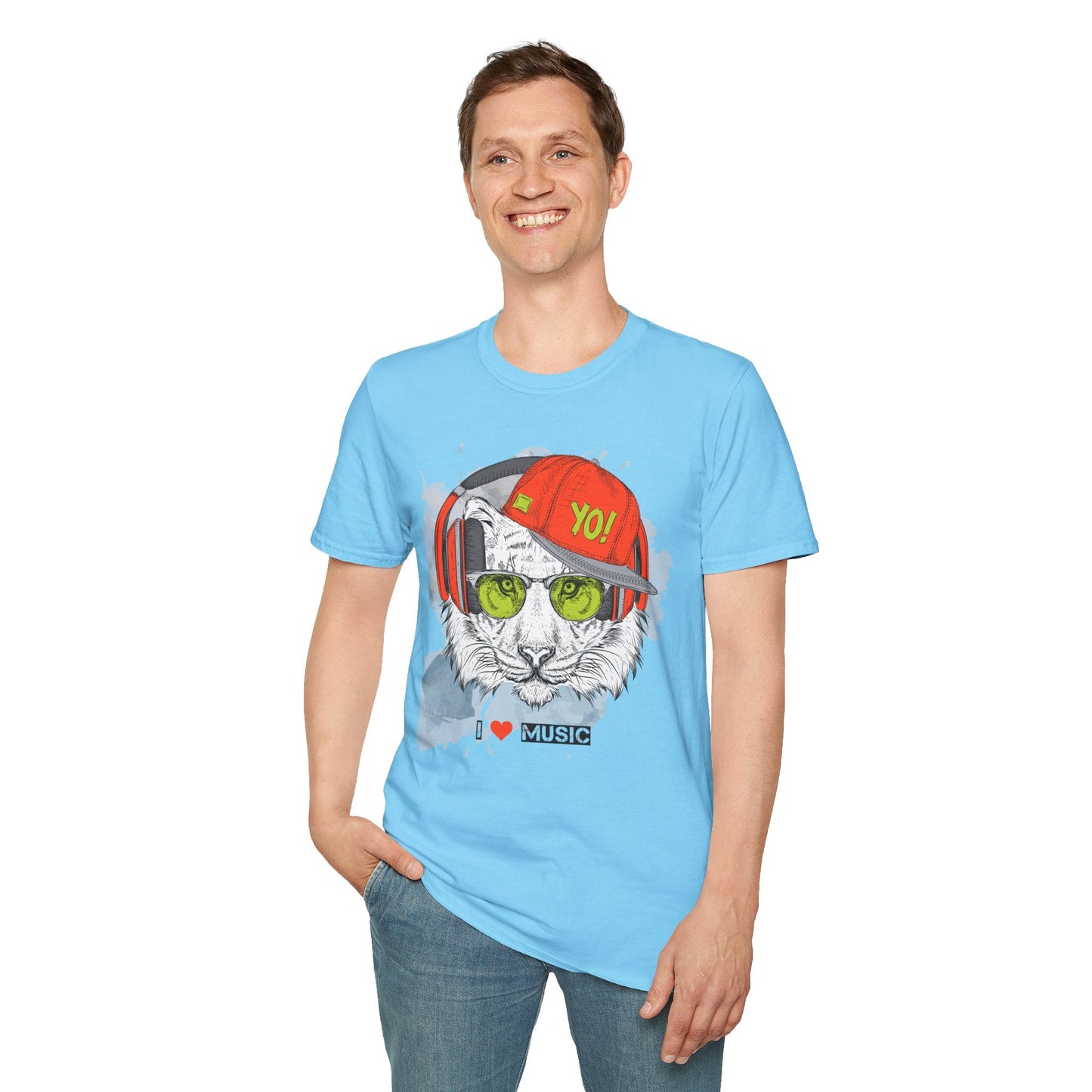 I Love Music Animals Shirt With Headphones Unisex Tee Gildan Softstyle 64000 Premium Comfort