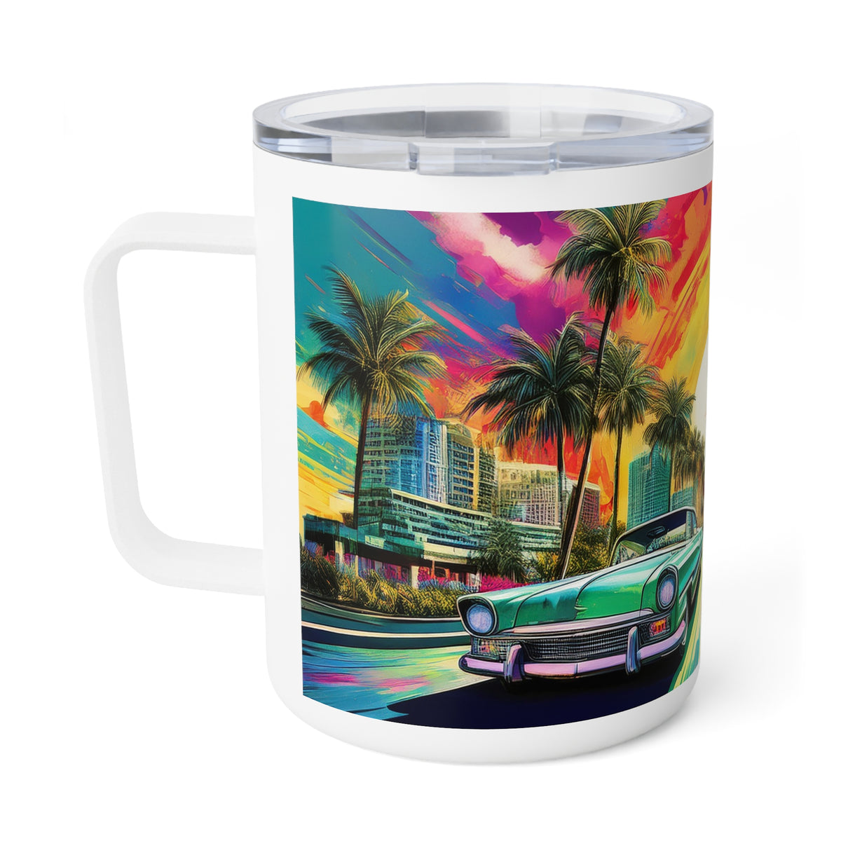 32 Art Design Insulated Coffee Mug Clear Lid 10oz Insulated Coffee Mug 10oz