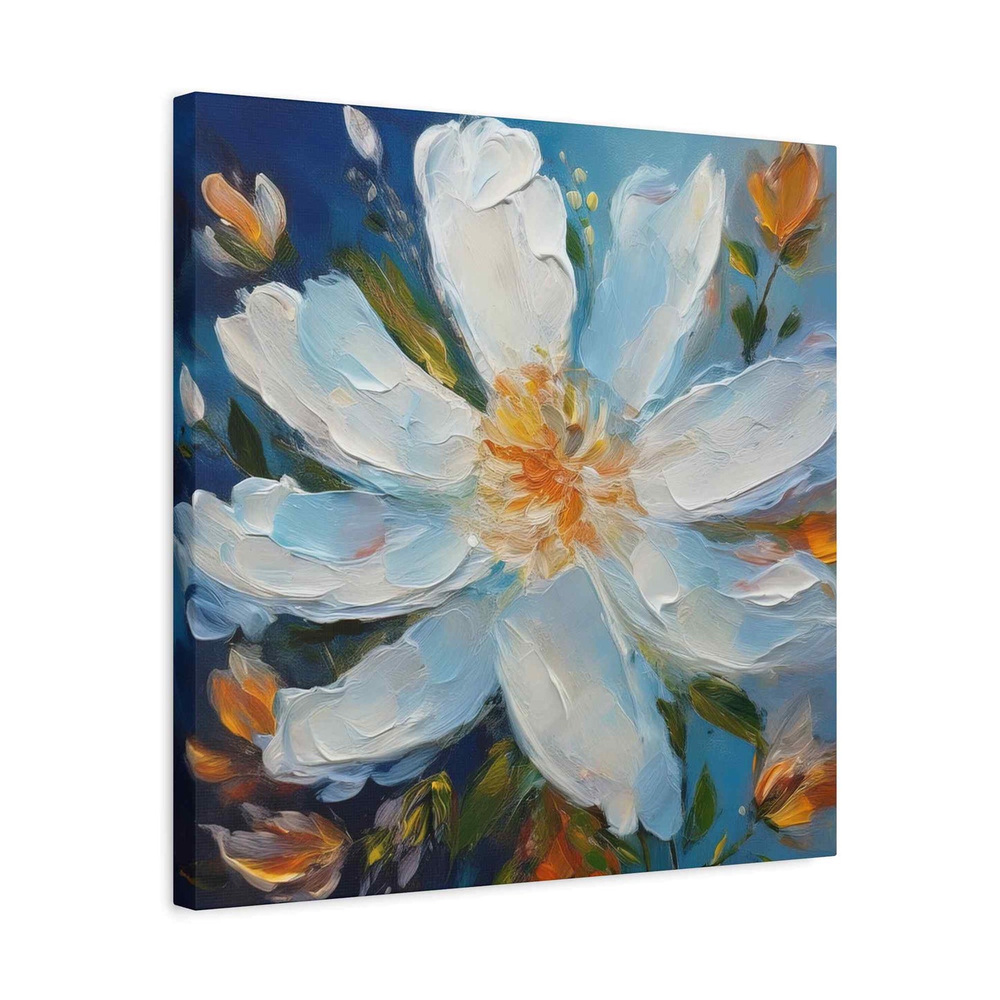 White Flower Print Canvas, White Flower Oil Paint Print 20x20, 24x24, 30x30, 32x32, 36x36, Art Design Print Non-Frame MC-4