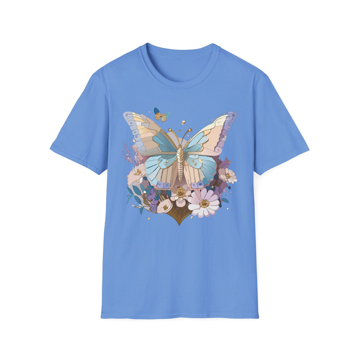 Butterfly Garden T‑Shirt — Pastel Floral Wing Illustration Graphic Design Unisex 100 Cotton Gildan T-Shirt