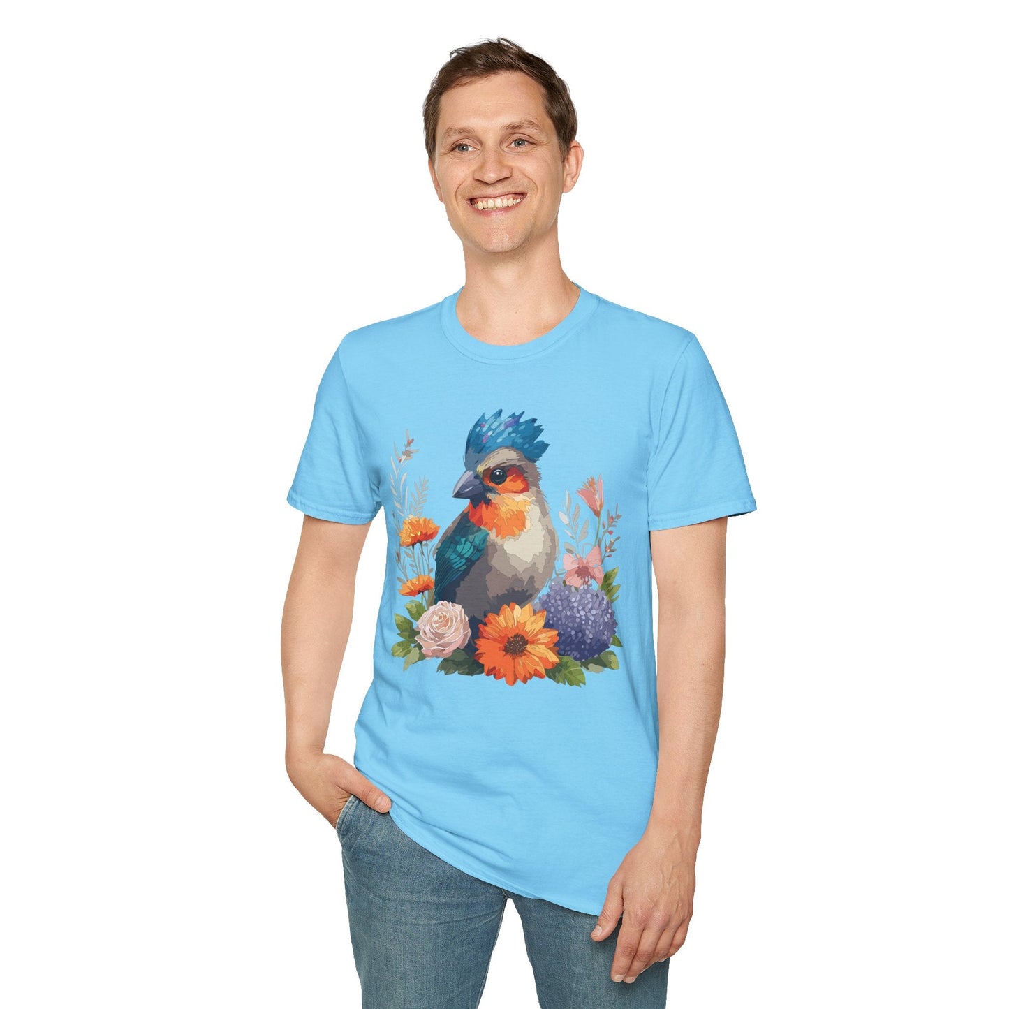 Floral Bird T Shirt Unisex Softstyle Tee 100 Percent Ring Spun Cotton Gildan 64000