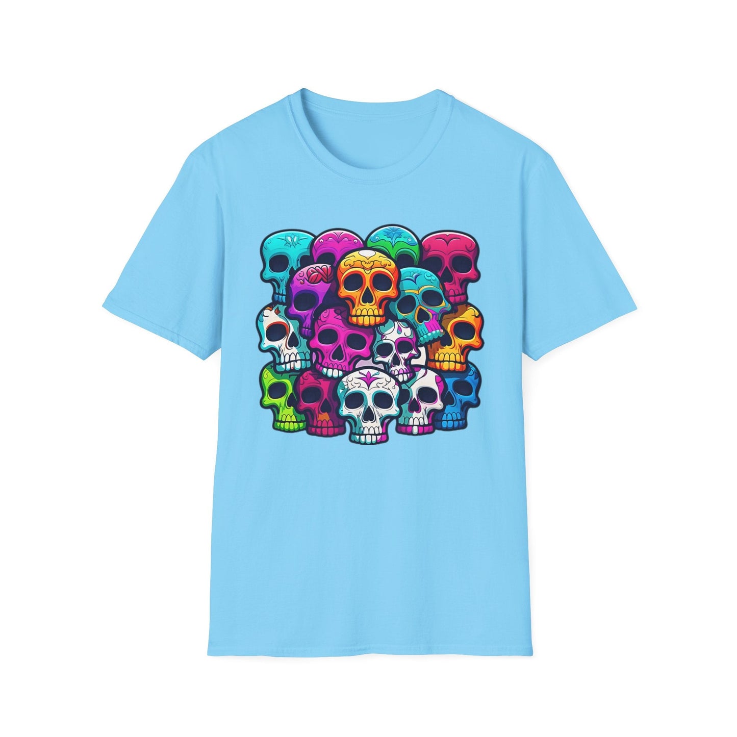 Unisex Skull Tee Shirt With Skeleton Design Gildan Softstyle 64000 100 Percent Ring Spun Cotton