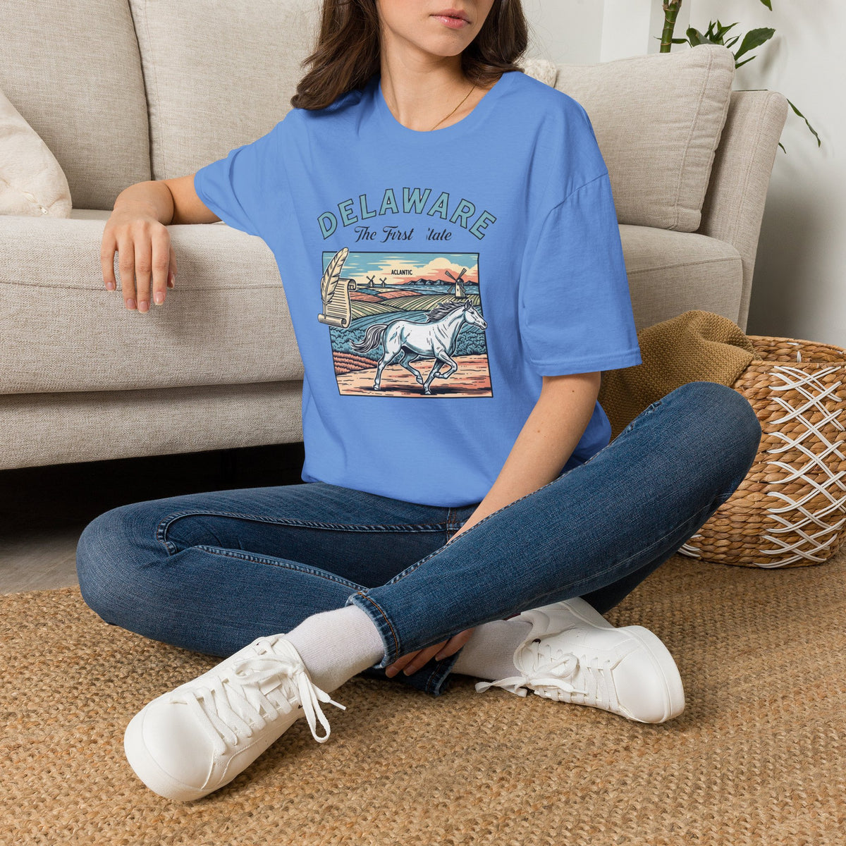 Delaware First State Vintage Horse Tee Travel Tourist Graphic Design Unisex 100 Cotton Gildan T-Shirt