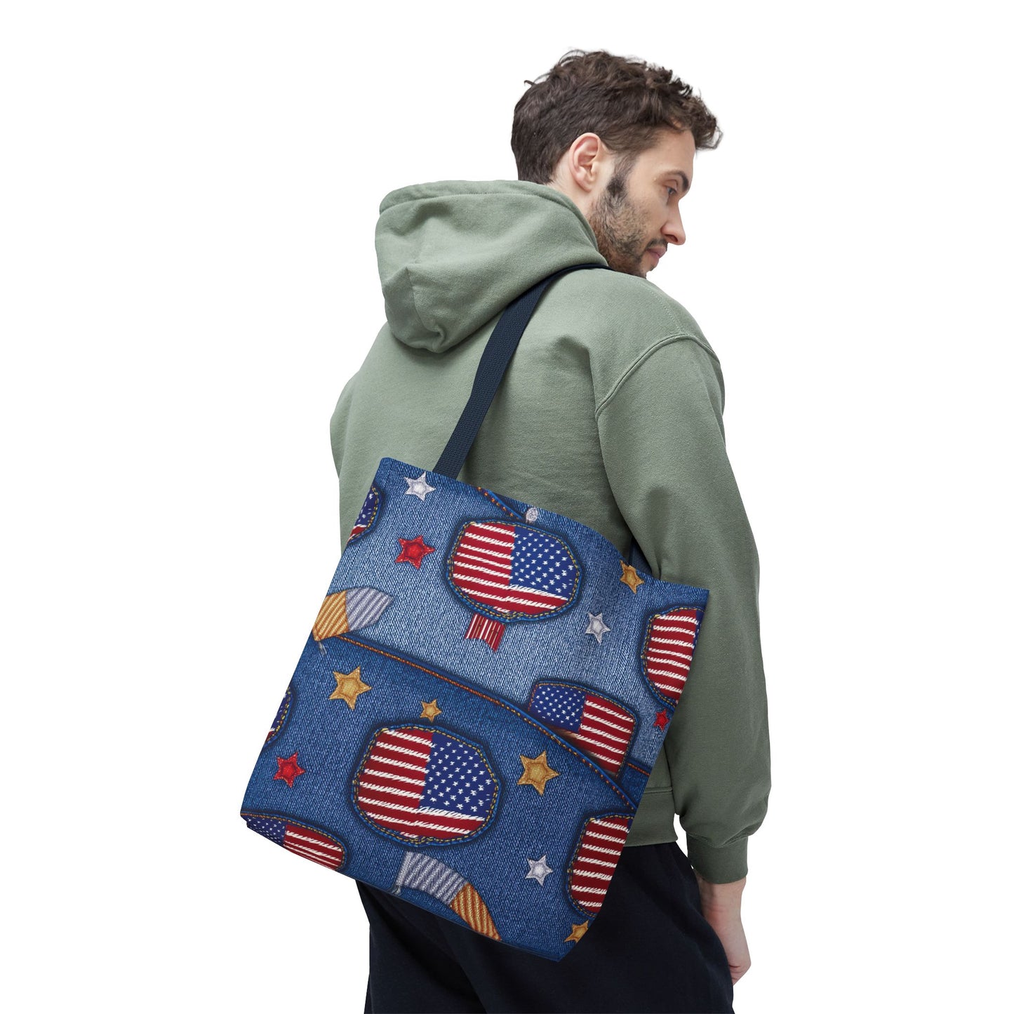 4th of July Graphic Denim Fabric Imitation Print Unisex Canvas Bag Poly Spun 3 Sizes Tote Bag 200-12