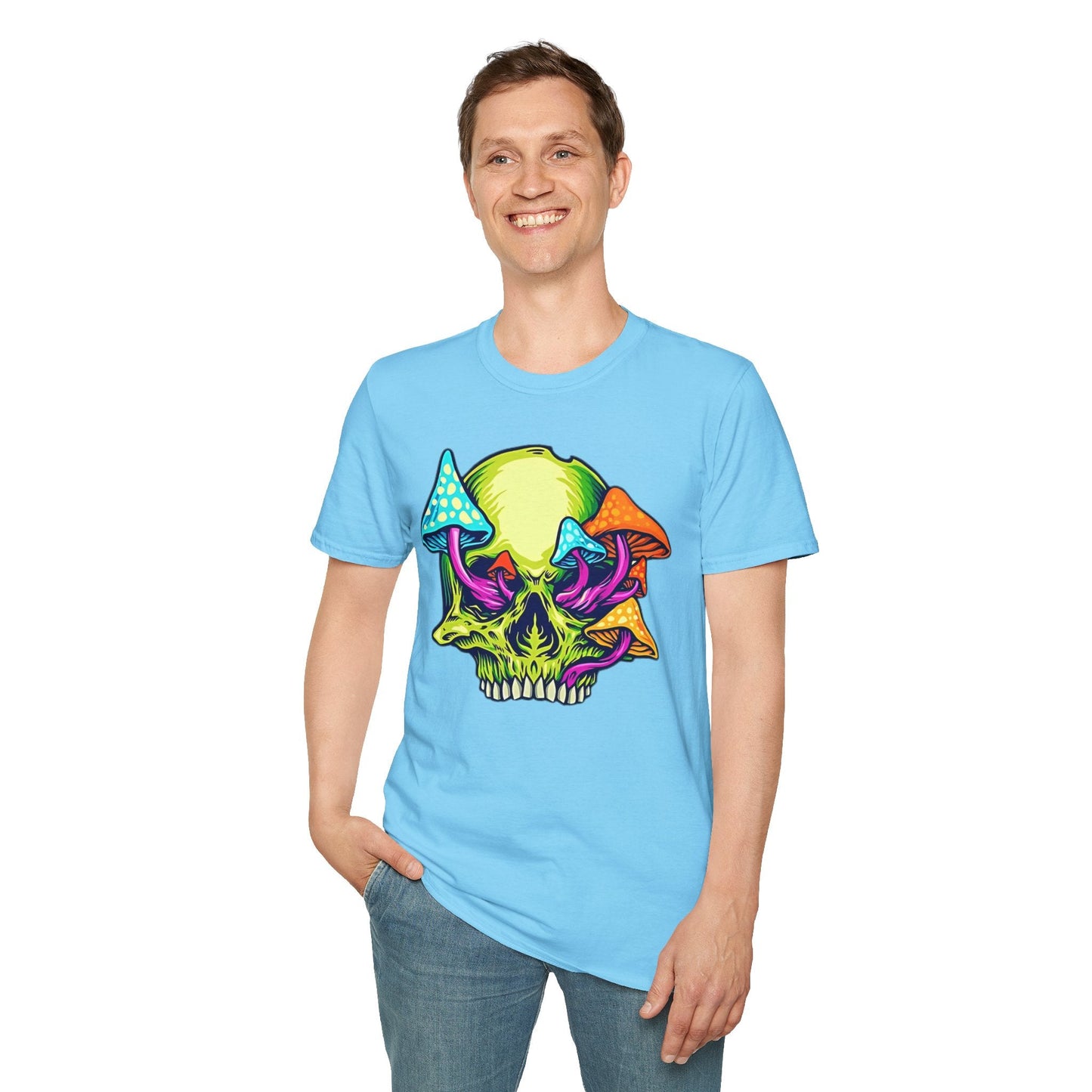 Unisex Skull Tee Shirt With Skeleton Art Design Gildan Softstyle 64000 100 Percent Ring Spun Cotton