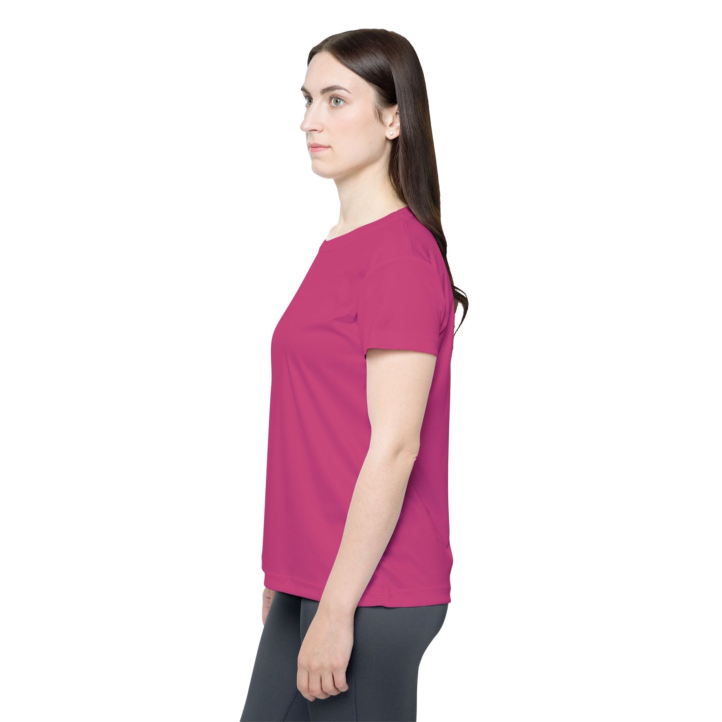 Rose Punch Women's Sports Jersey Short Sleeves 100% Poly Solid Rose Hot Pink Color Print Athletic Tee