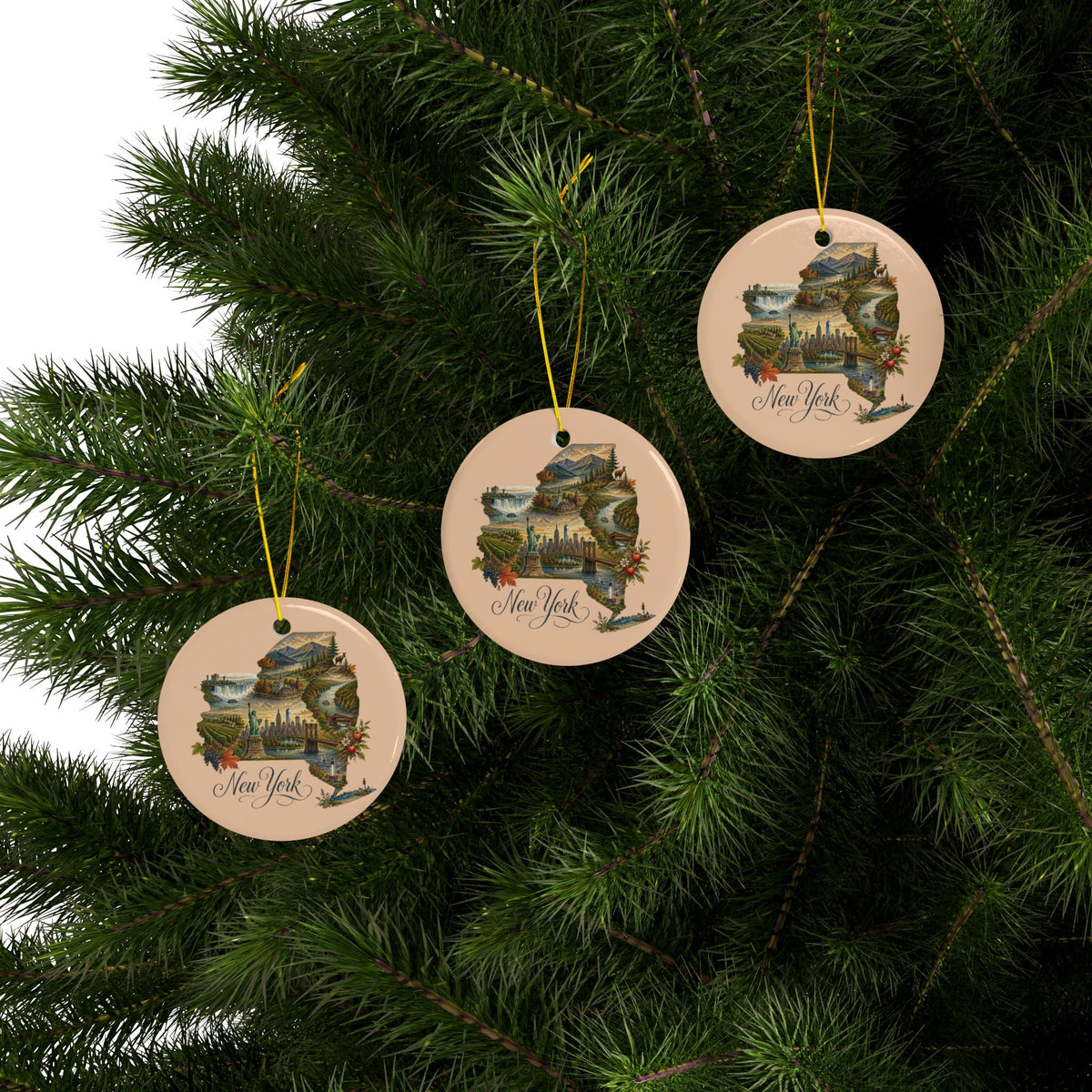 New York State Map Ornament | Ceramic Ornament - 2.99" includes gold string