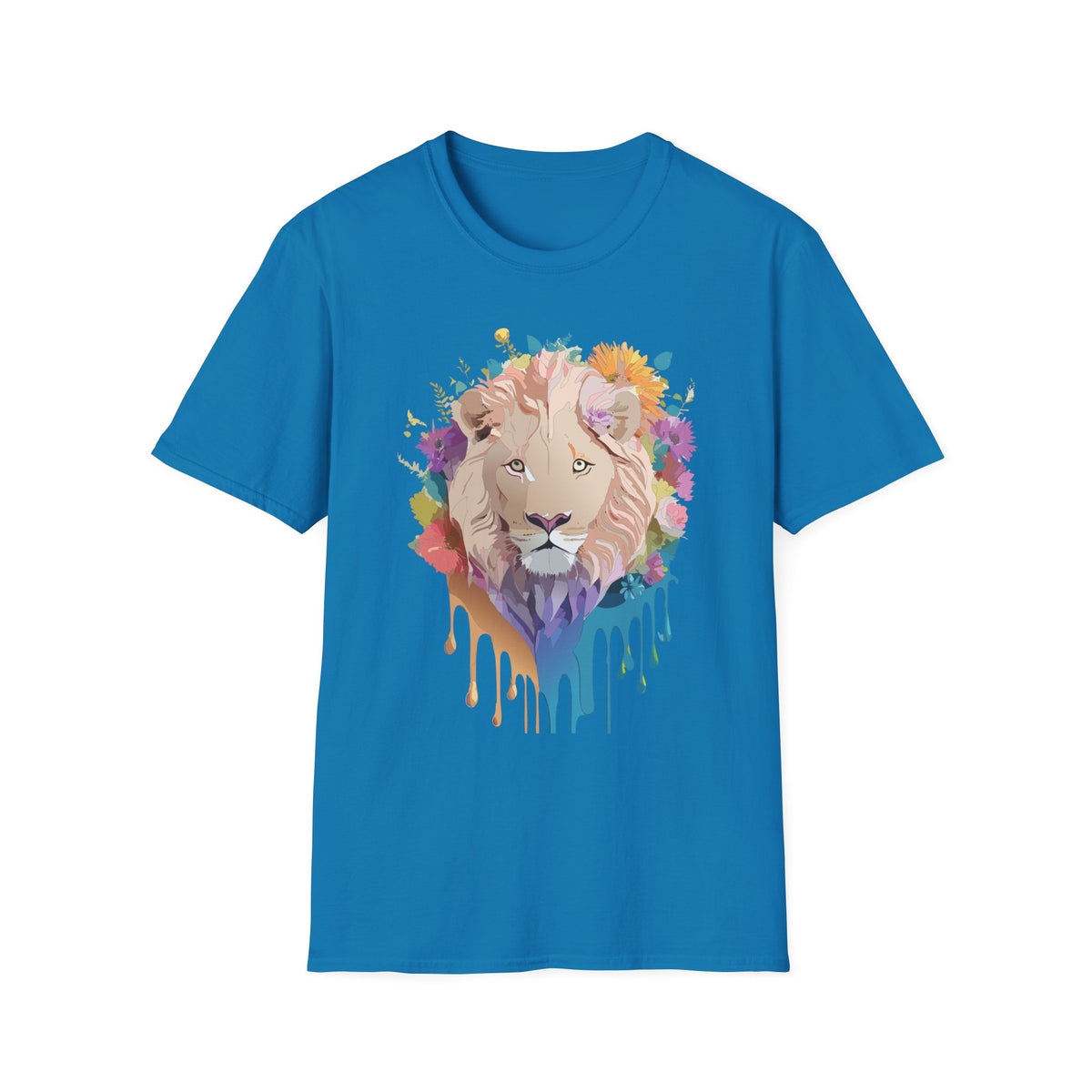 Floral Lion Portrait T-Shirt | Watercolor Drip Mane Tee