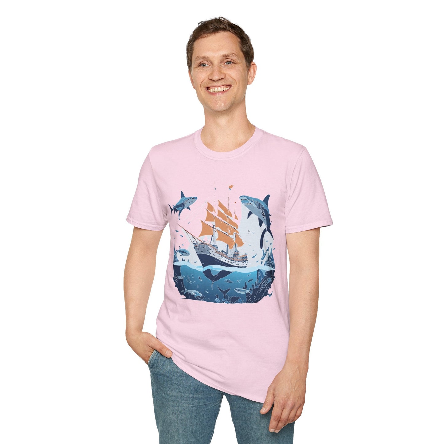 Ocean Tee Shirt Unisex Gildan Softstyle 64000 Ring Spun Cotton Art Print Graphic Ocean Design