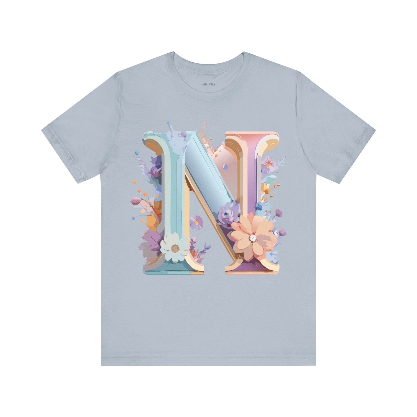 Letter N Shirt Unisex Graphic Tee Adelpha Vintage Inspired Artwork Short Sleeve Premium Cotton