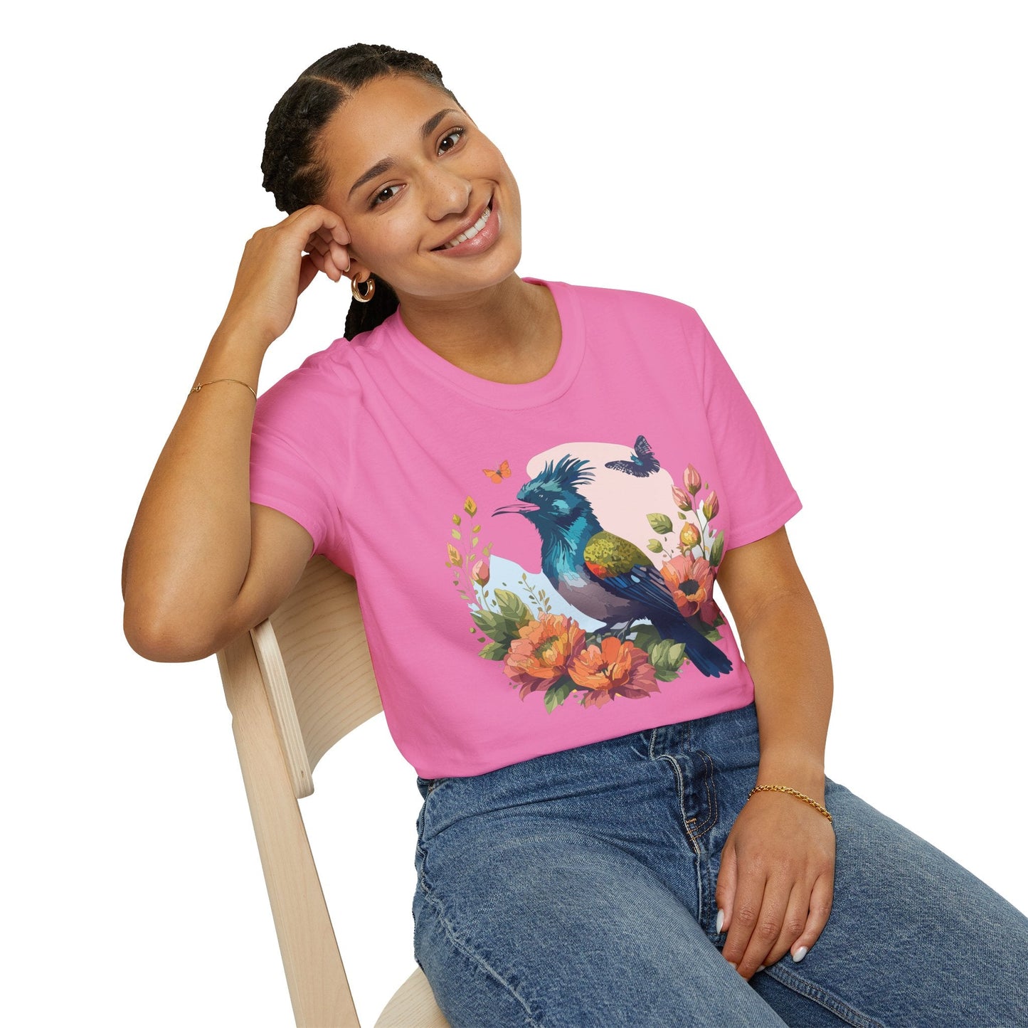 Floral Bird T Shirt Unisex Tee 100 Percent Ring Spun Cotton Softstyle Gildan 64000 Comfort Fit