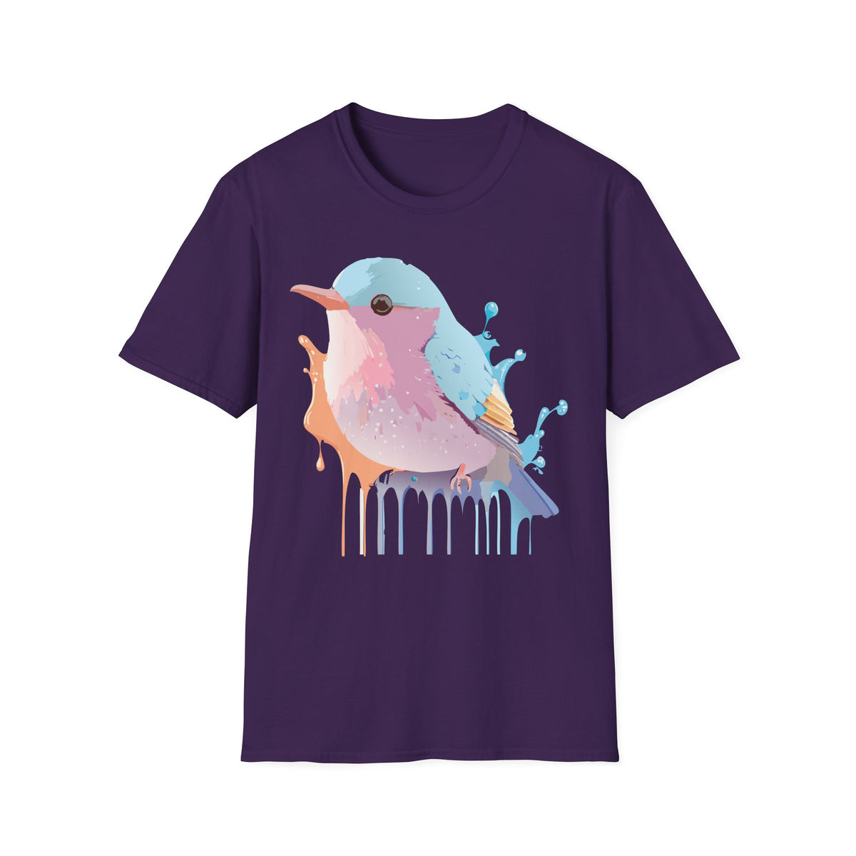Watercolor Pastel Bird T-Shirt | Colorful Drip Illustration