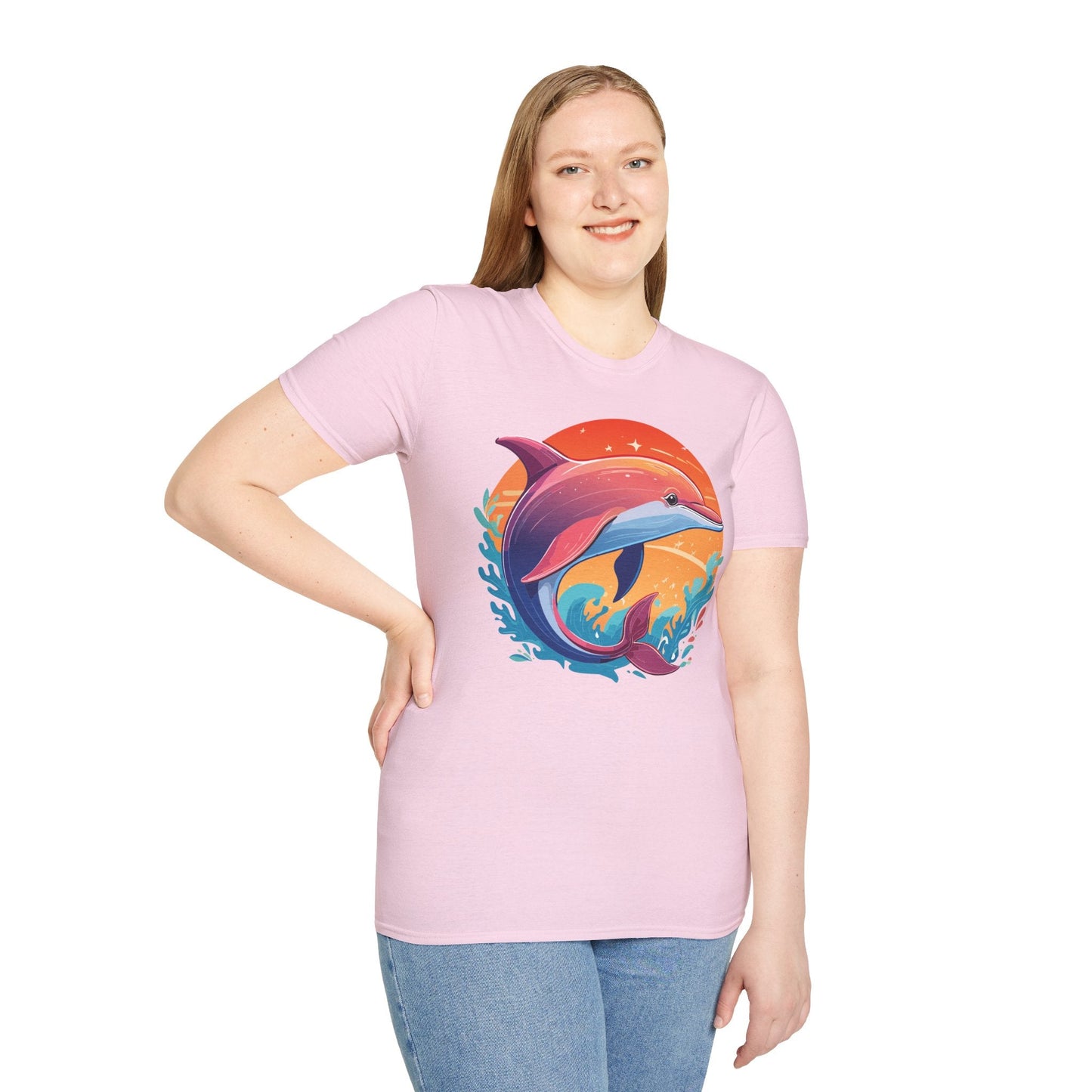 Dolphin Shirt Unisex Tee 100 Percent Ring Spun Cotton Softstyle Gildan 64000 Comfort Fit