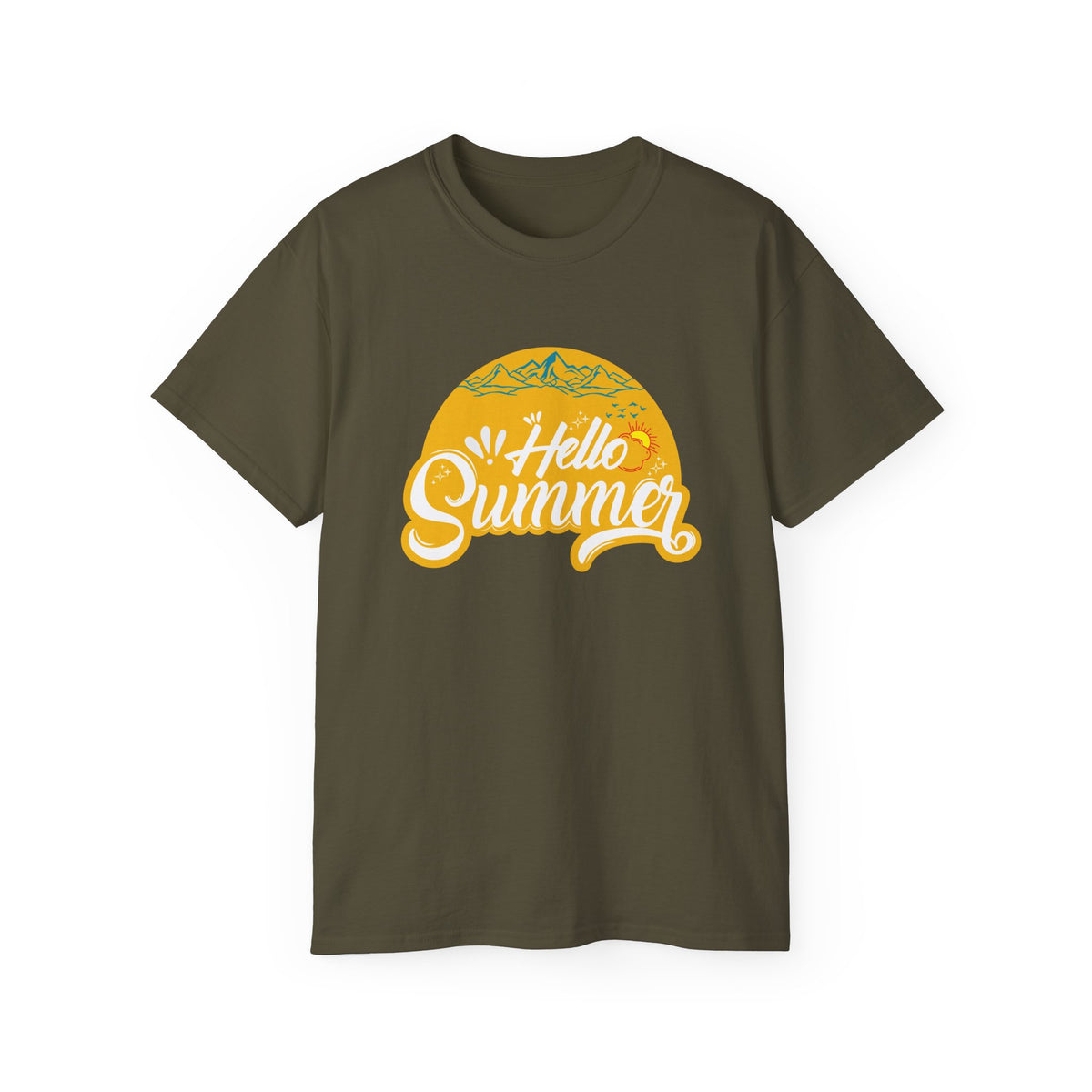 Hello Summer graphic Tee | Retro sun script design, black t-shirt