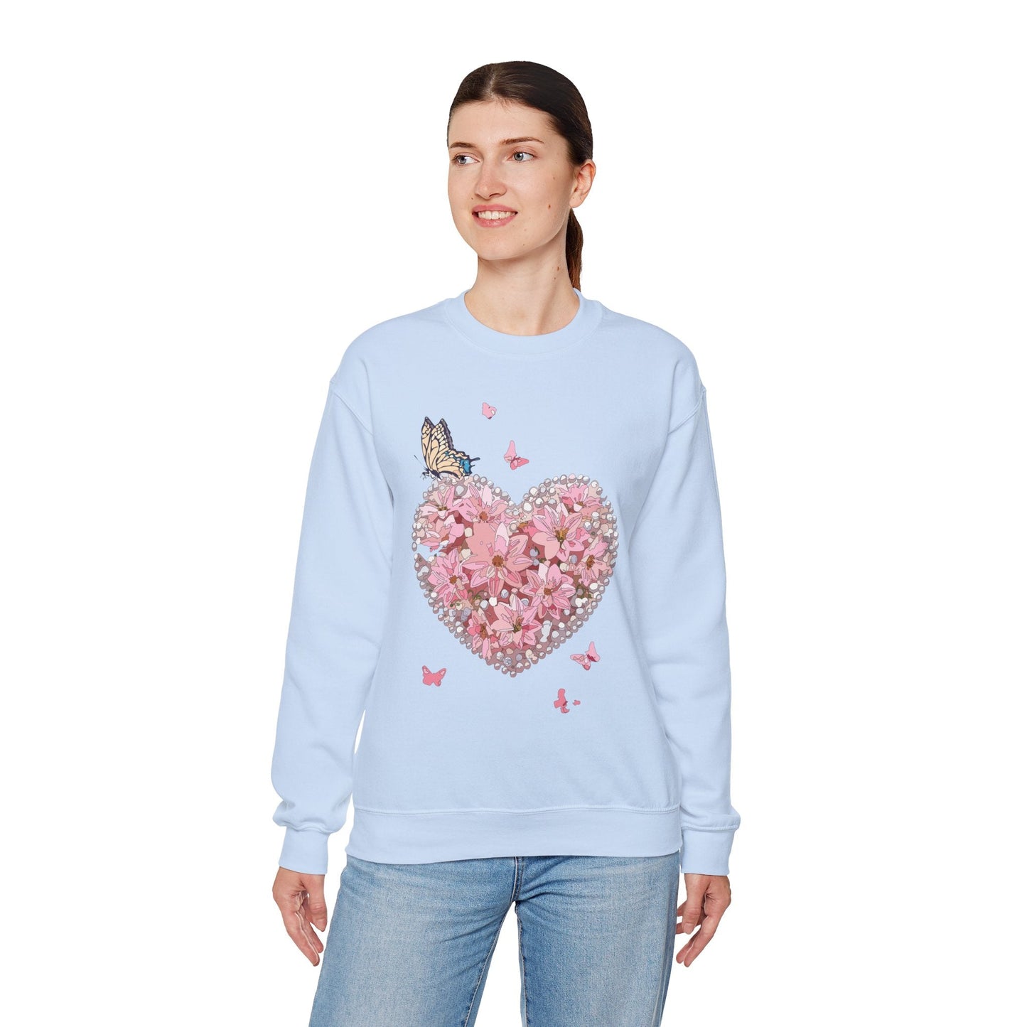 Unisex Floral Heart Sweatshirt with Love Floral Design for Valentines Day Gift Idea