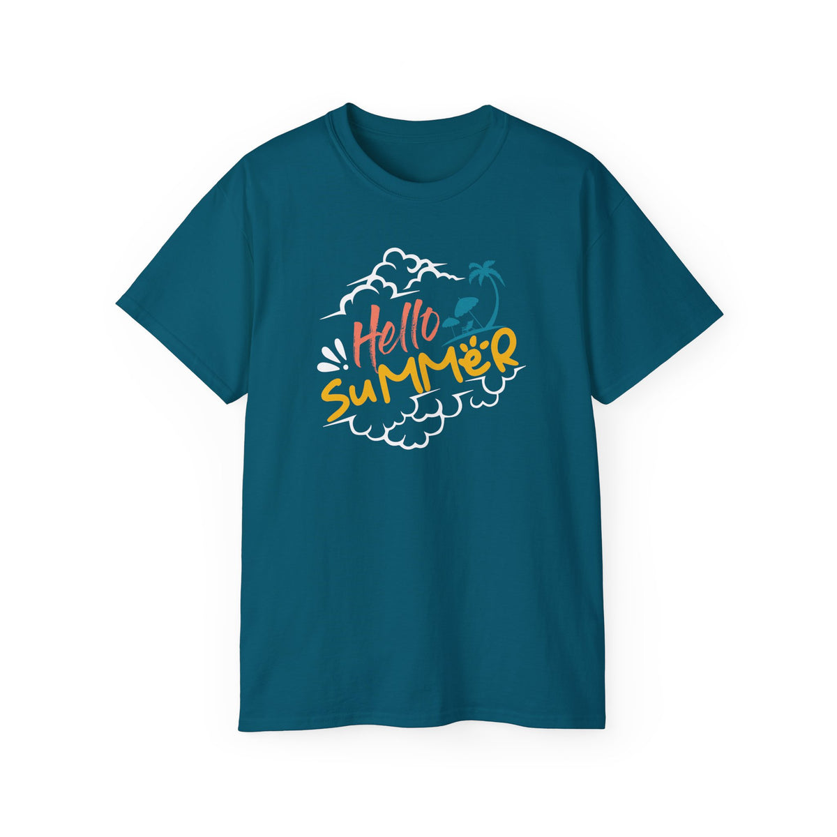 Hello Summer palm graphic Tee | beach vibes, tropical script, casual summer top
