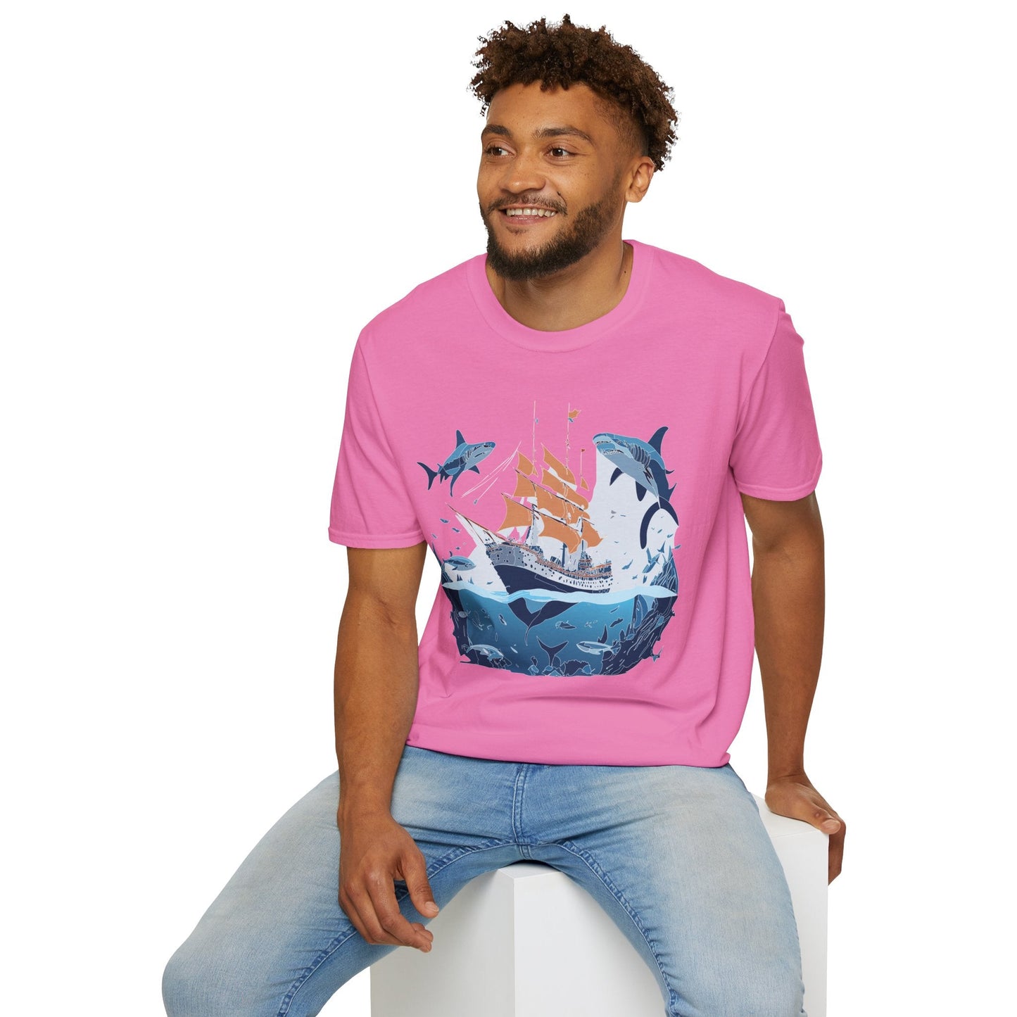 Ocean Tee Shirt Unisex Gildan Softstyle 64000 Ring Spun Cotton Art Print Graphic Ocean Design