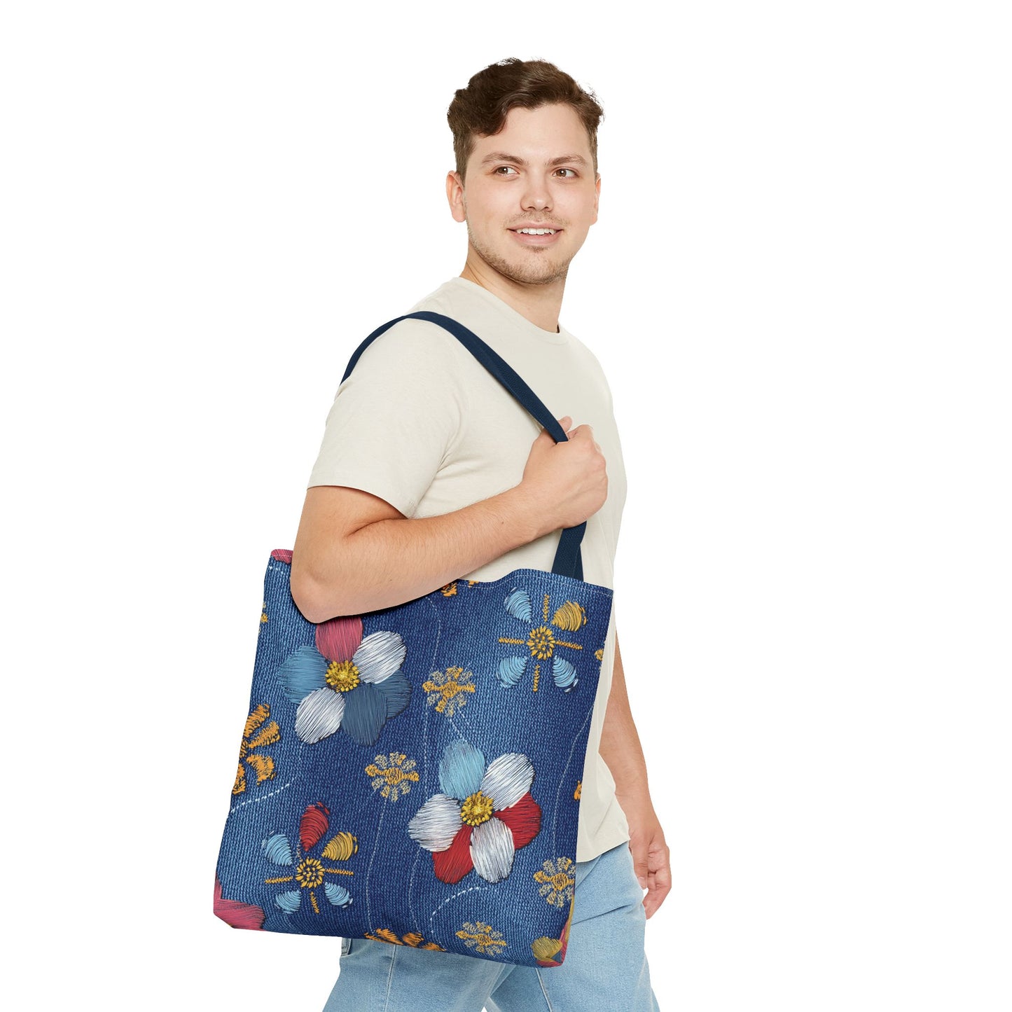 Denim Fabric Imitation Print Unisex Canvas Bag Poly Spun 3 Sizes Tote Bag 159-8
