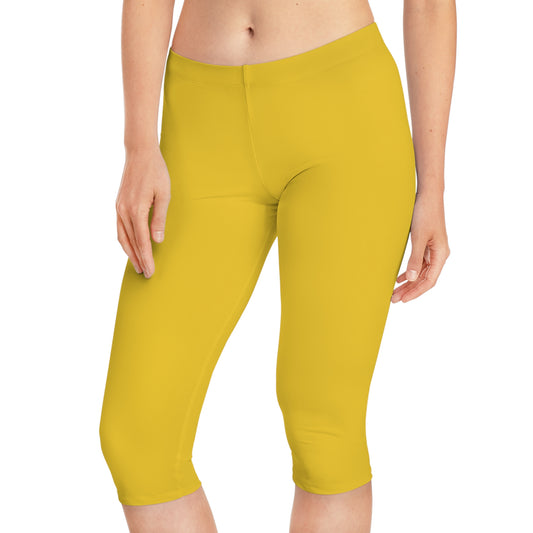 Yellow Color Capri Leggings, Yellow Capri Leggings