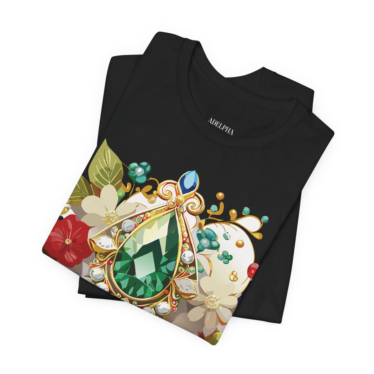Jewelry Graphic Unisex Cotton Bella+Canvas Tee with Gemstones Art Design m45