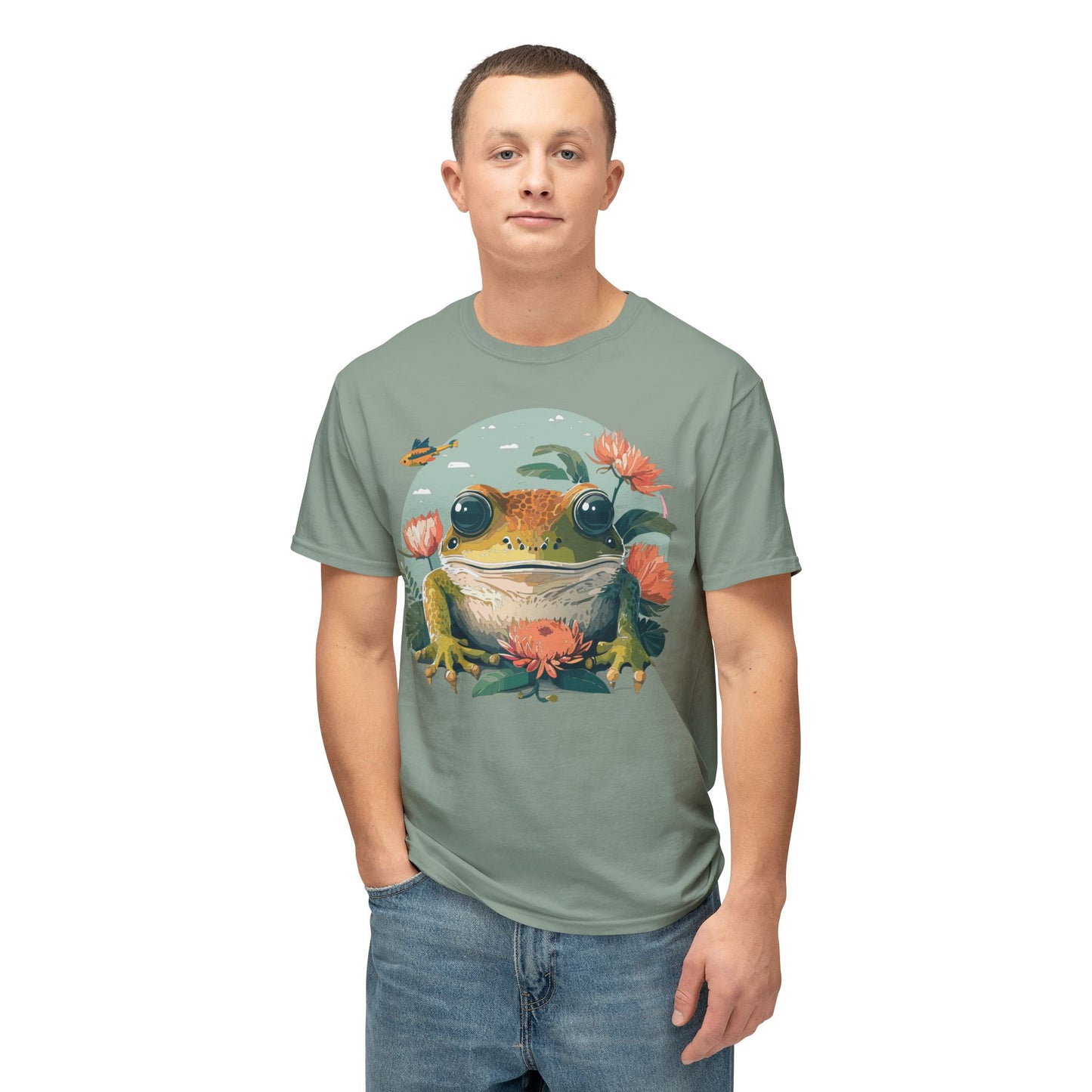 Frog T-Shirt, Vintage Frog Tee, Floral Tees, Frog Art Design Shirt, Tee Shirt with Frog 1