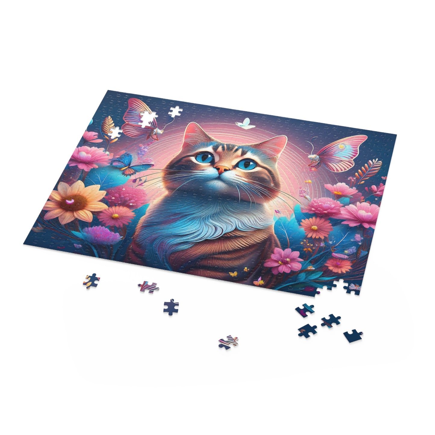Puzzles-24 Floral Cat Face Puzzle 500-Piece  Floral Cat Puzzle 500-Piece, Kids Puzzles Size: 16" x 20",  Ages 9+