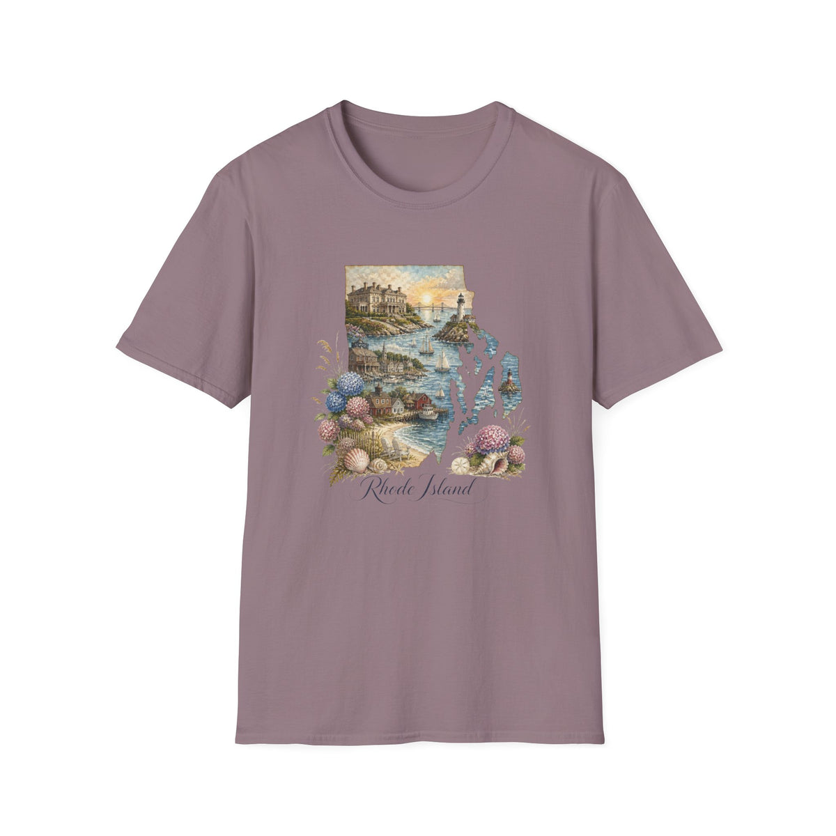 Rhode Island Coastal Vintage Graphic Design Unisex 100 Cotton Gildan T-Shirt
