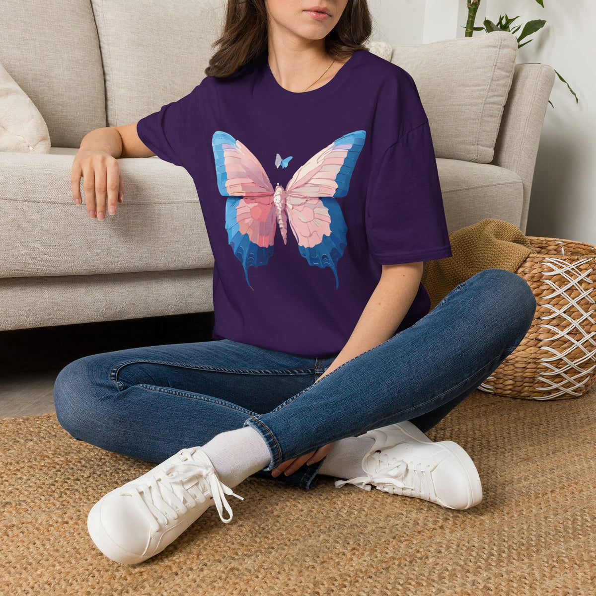 Butterfly Graphic T-Shirt — Pastel Pink & Blue Wing Graphic Tee Unisex 100 Cotton Gildan T-Shirt