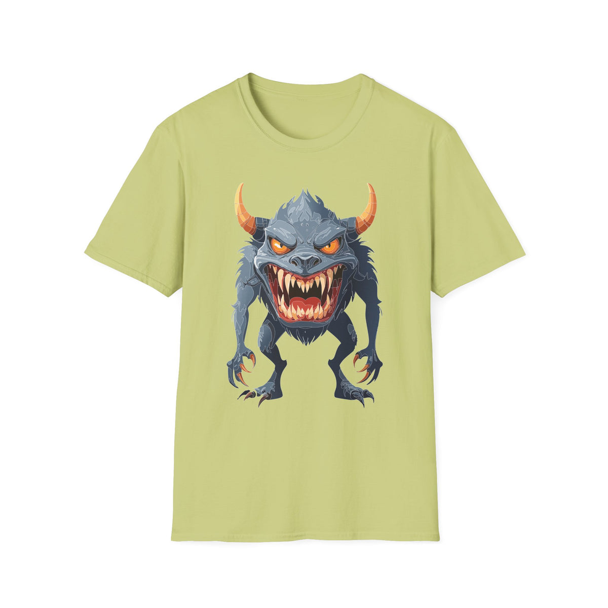 Demonic Monster Graphic T-Shirt — Fierce Horned Creature Cartoon Graphic Tee Unisex 100 Cotton Gildan T-Shirt