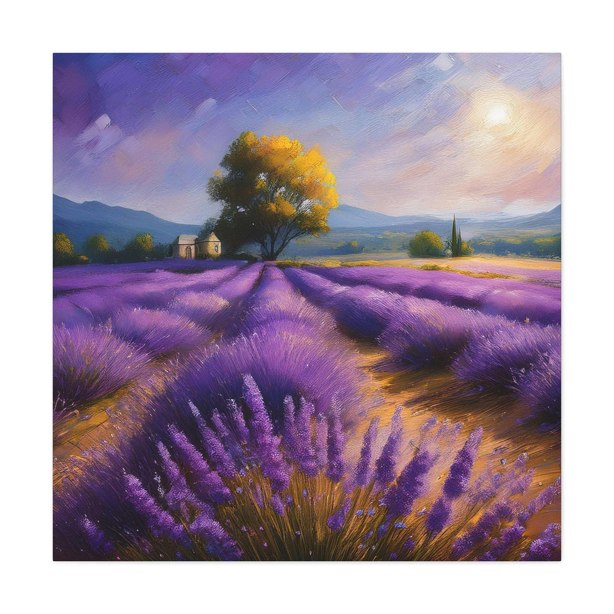 Lavender Landscape Print Canvas, Landscape Oil Paint Print 20x20, 24x24, 30x30, 32x32, 36x36 Art Design Print Non-Frame MC-35