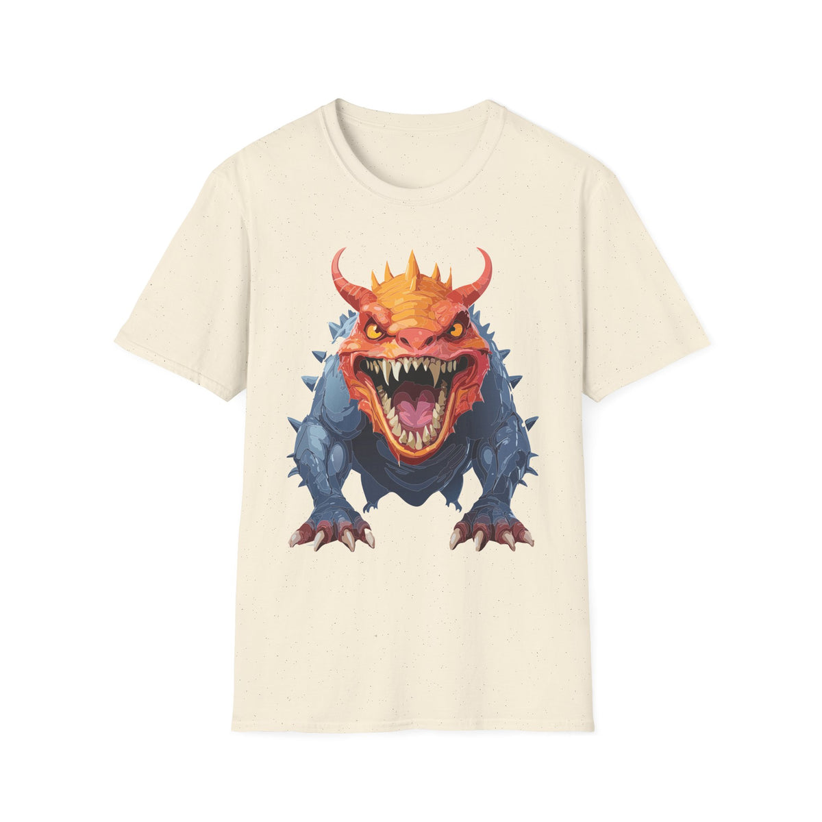 Dragon Monster T-Shirt — Fierce Orange & Blue Fantasy Creature Cartoon Graphic Tee Unisex 100 Cotton Gildan T-Shirt