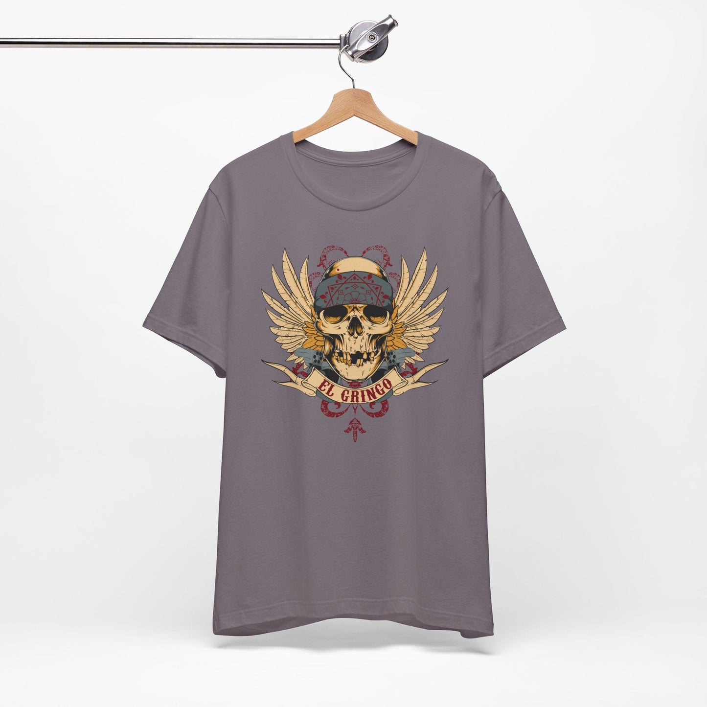 El Gringo Skull with Wings T-Shirt Vintage Tattoo Style Art-53
