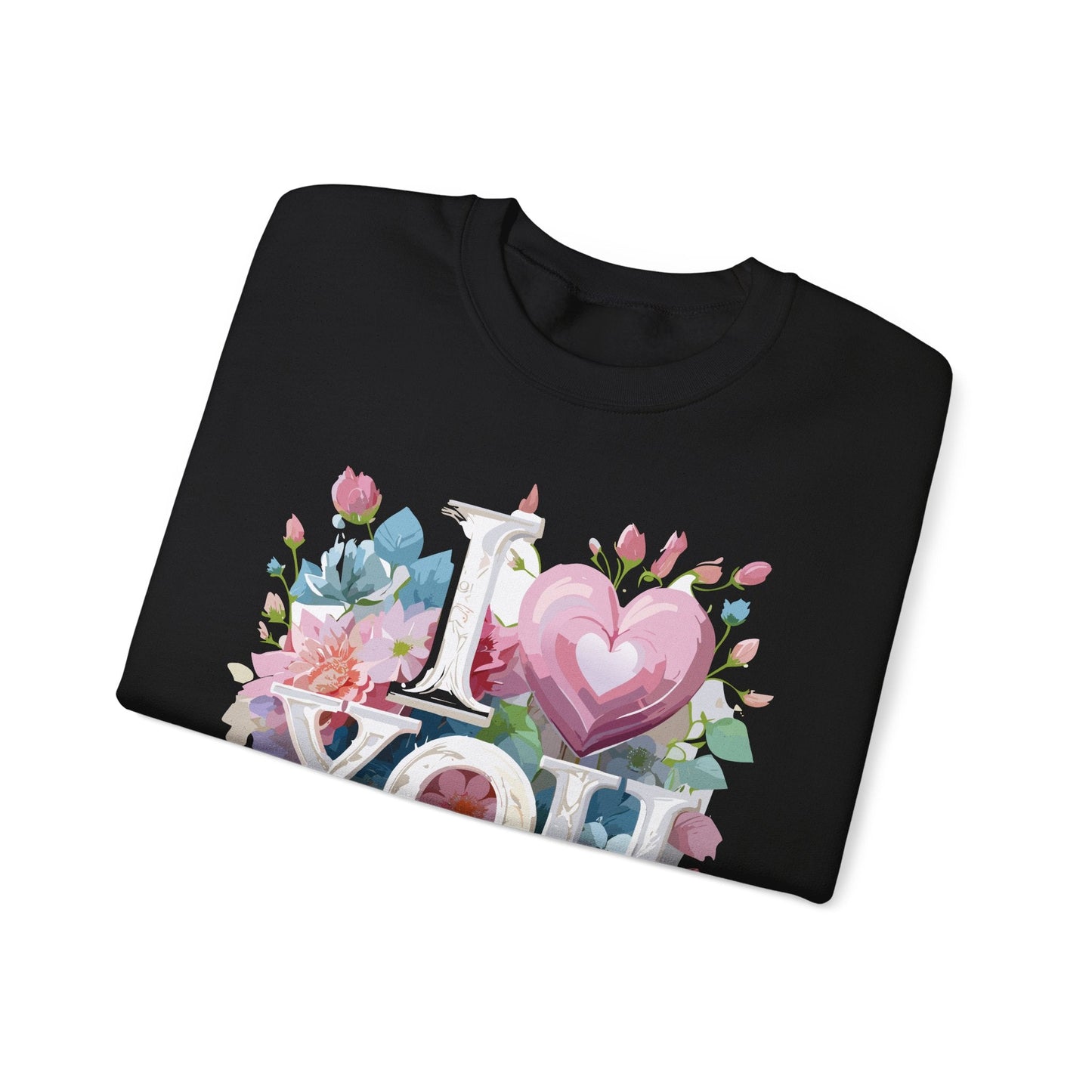 Floral Love Sweatshirt Unisex Valentine Day Flower Print Crewneck Gildan 18000 Cozy