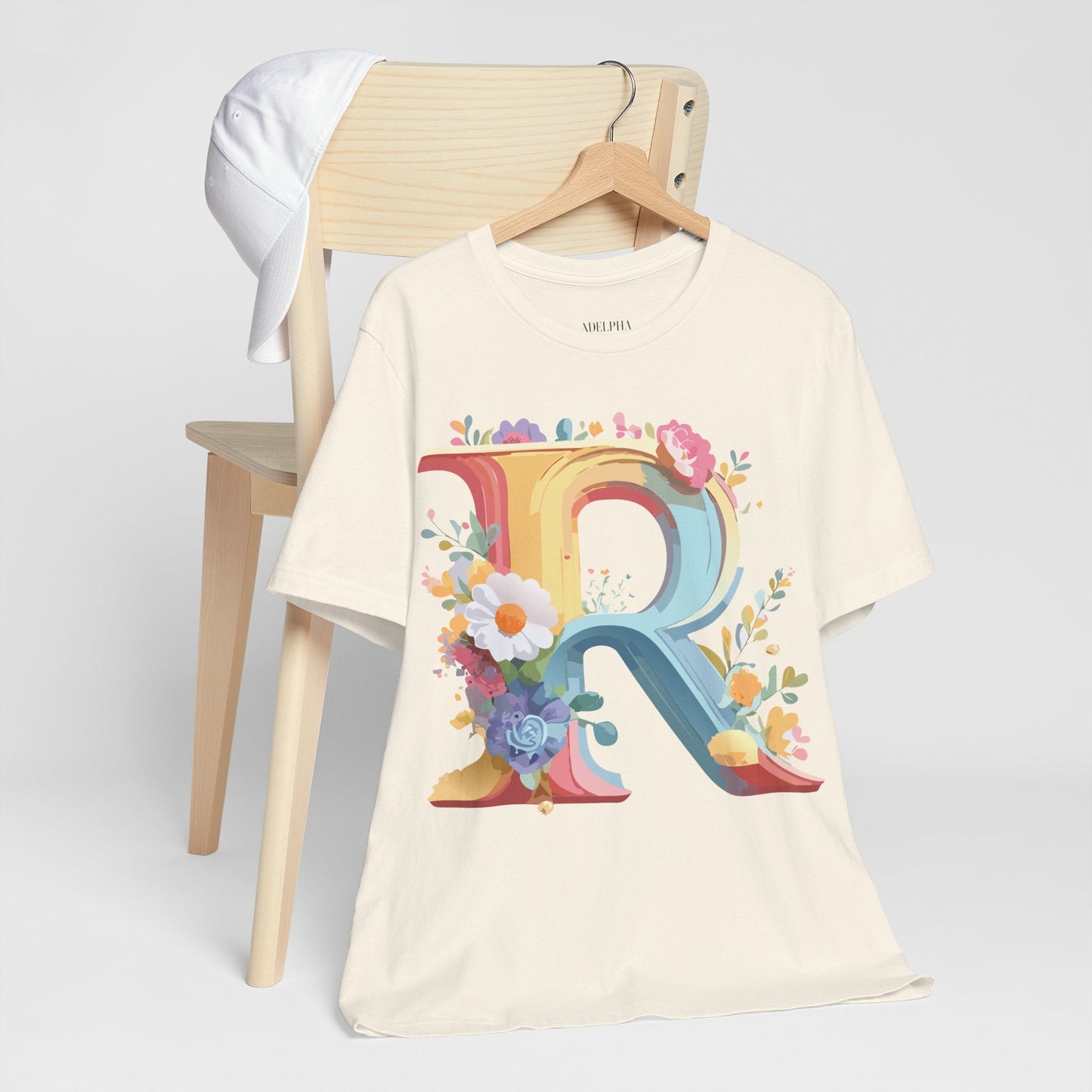 Adelpha Letter R Graphic Tee Unisex Short Sleeve Vintage Style Art Design Artwork Premium Fit