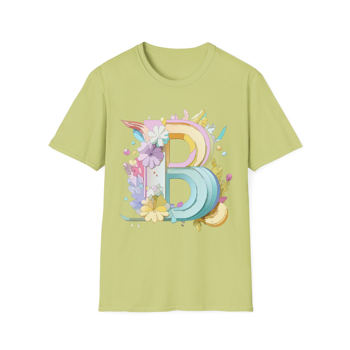 Floral Rainbow Letter B T-Shirt | Pastel Initial Monogram Tee