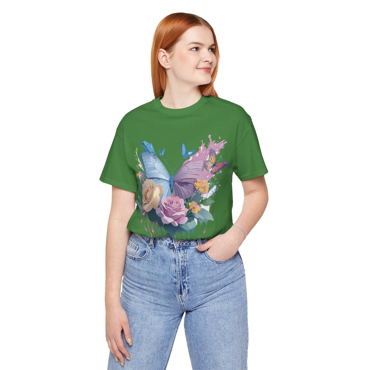 Butterfly Graphic Unisex 100 Cotton Lightweight Vintage Floral Design Jersey Tee 33