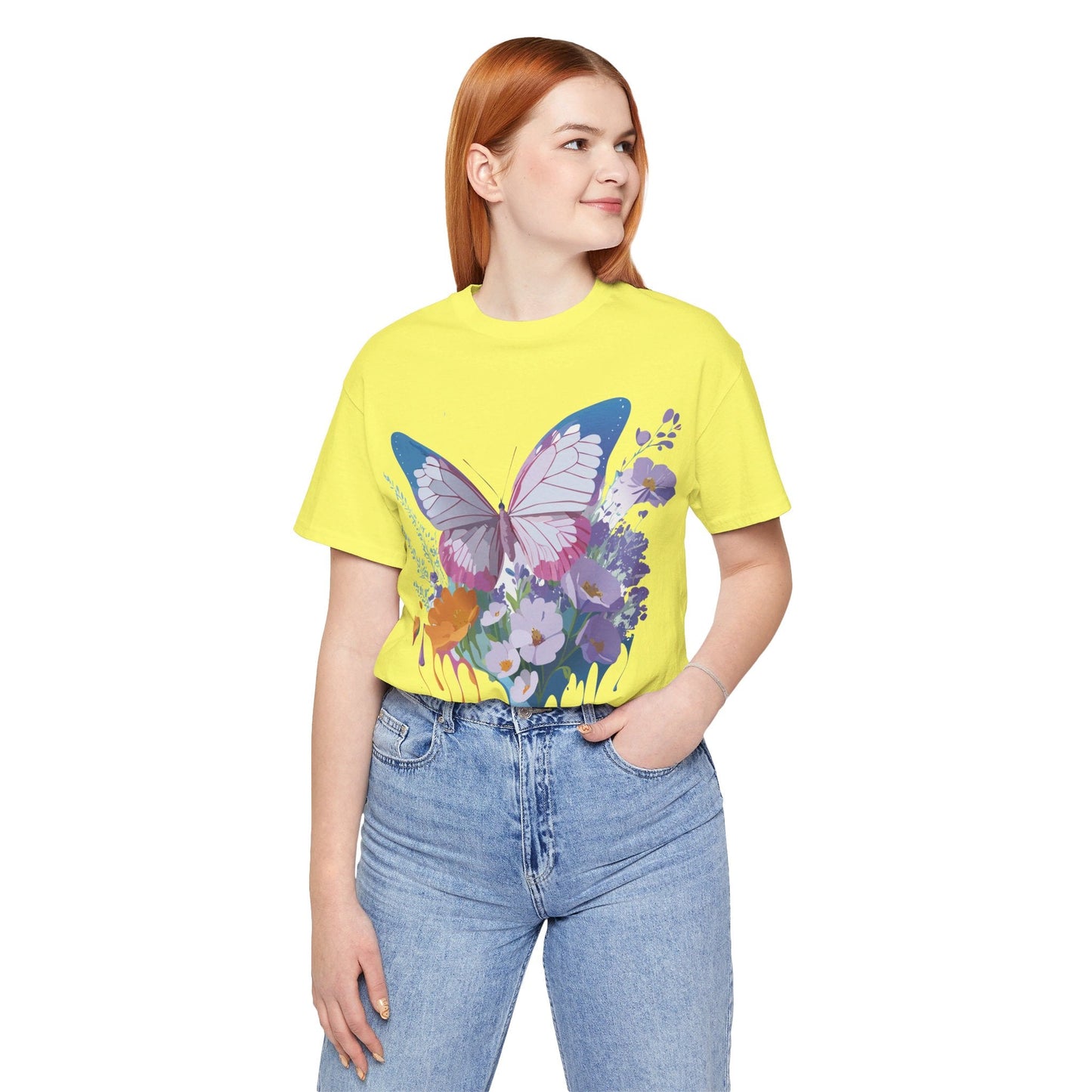 Butterfly Graphic Unisex 100 Cotton Lightweight Vintage Floral Design Jersey Tee 1